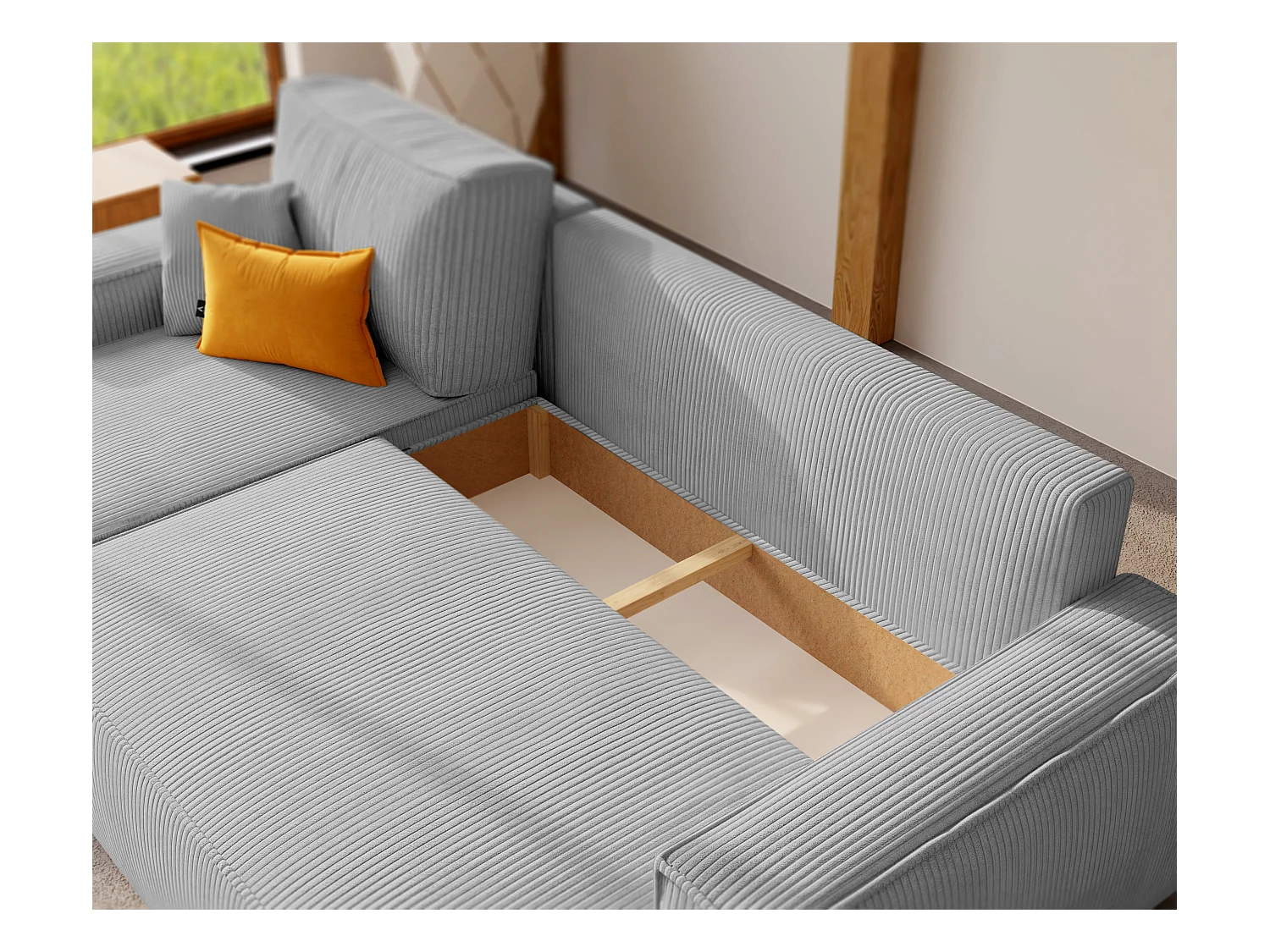 Hoekslaapbank Parijs omkeerbaar om te bouwen tot stof Grijs3
