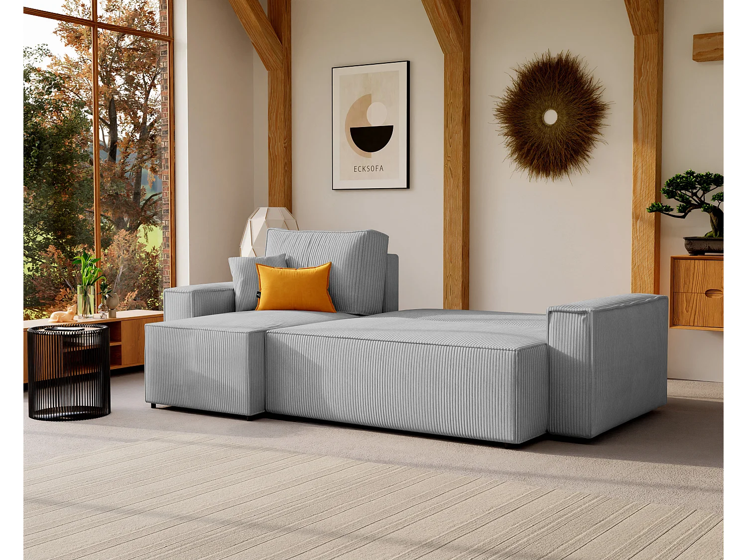 Hoekslaapbank Parijs omkeerbaar om te bouwen tot stof Grijs3