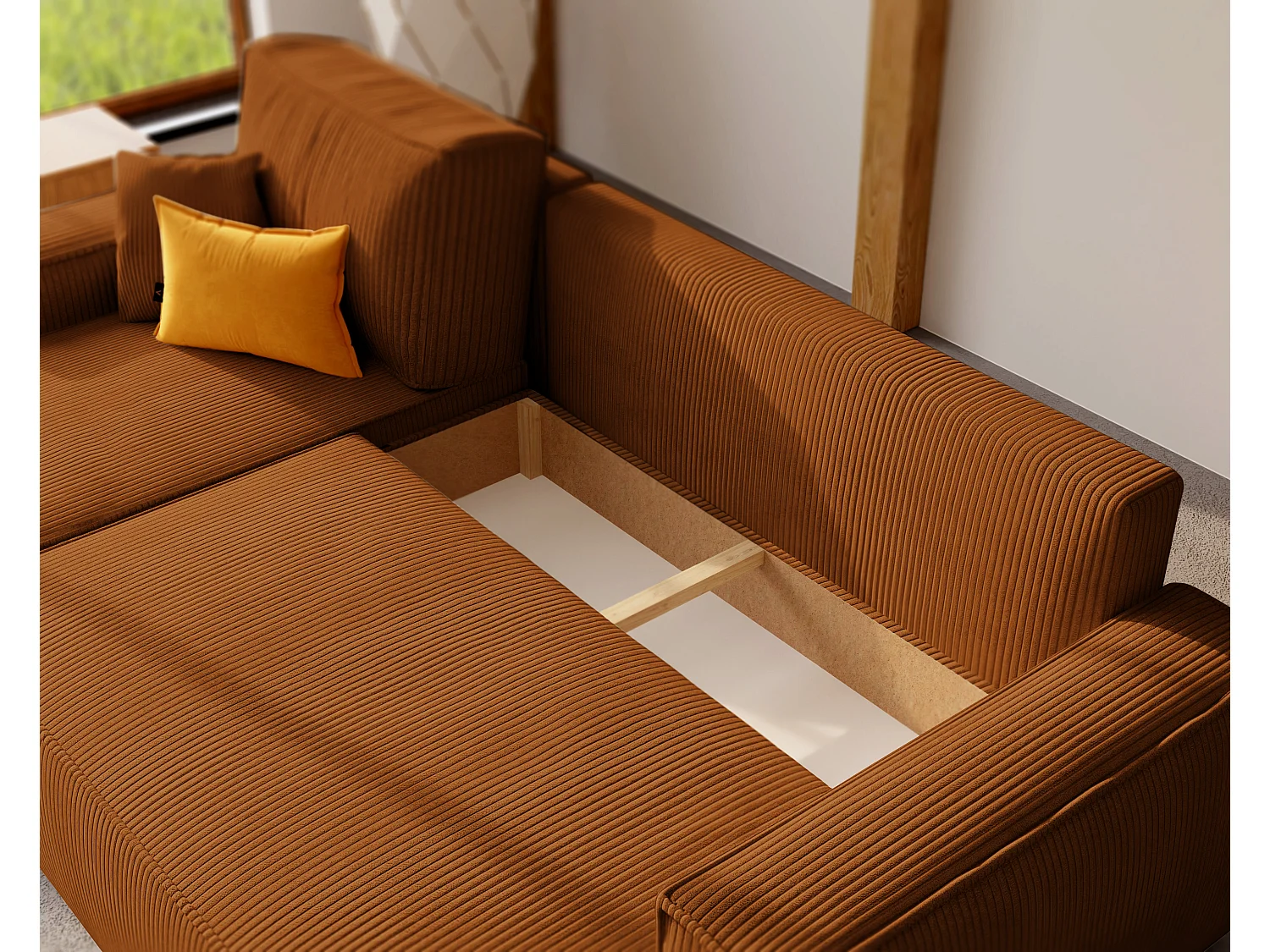 Canapé d'angle Paris réversible convertible en tissu Marron