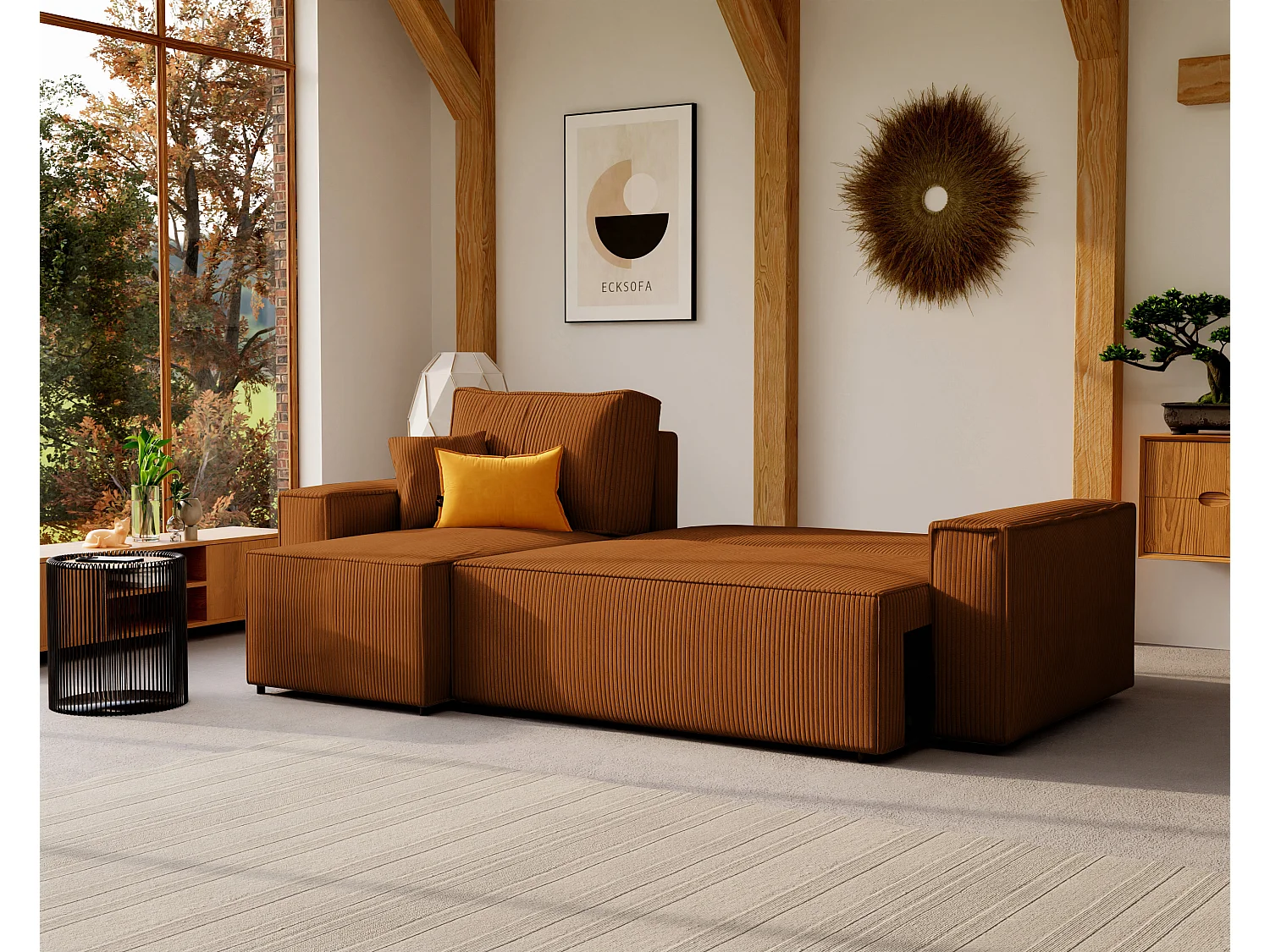 Canapé d'angle Paris réversible convertible en tissu Marron