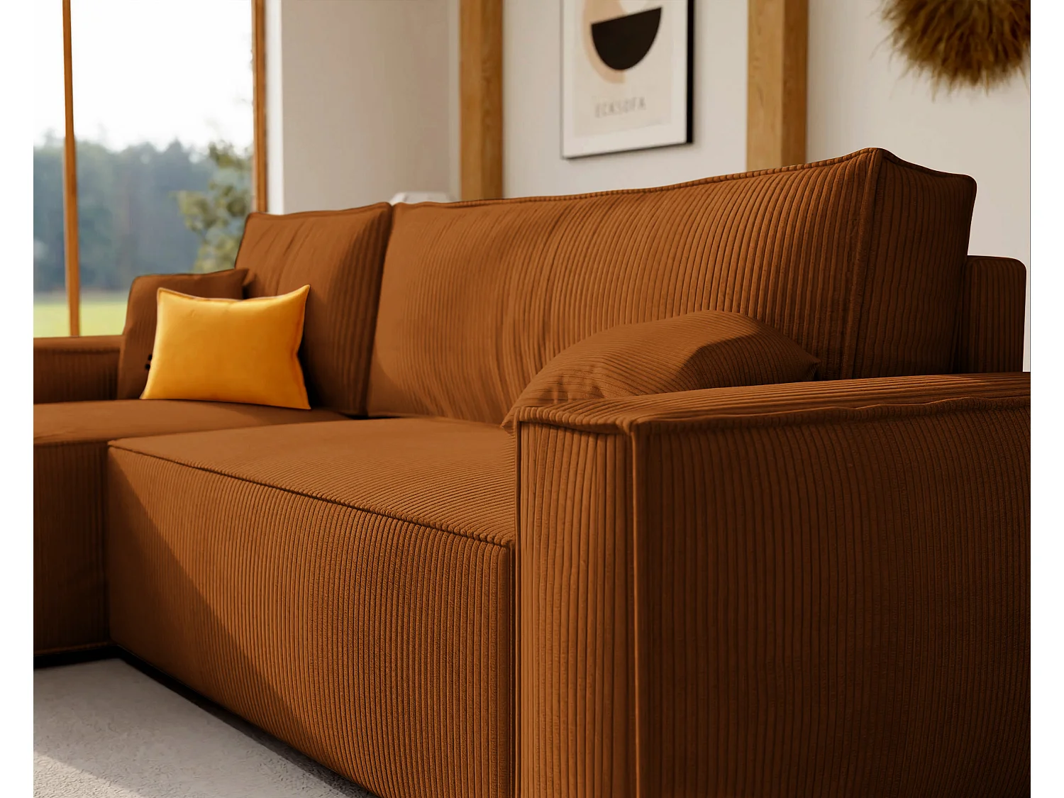 Canapé d'angle Paris réversible convertible en tissu Marron