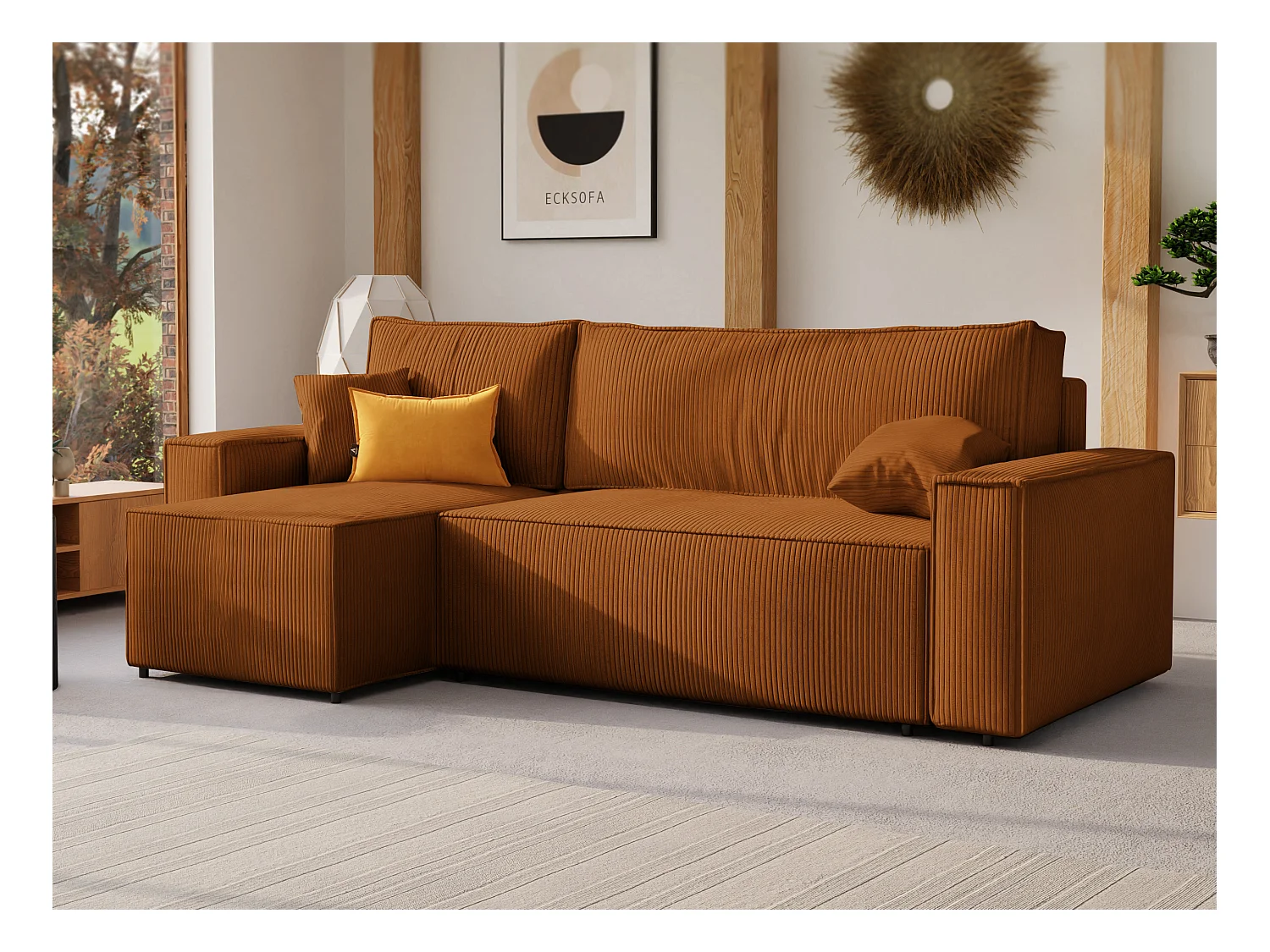 Canapé d'angle Paris réversible convertible en tissu Marron