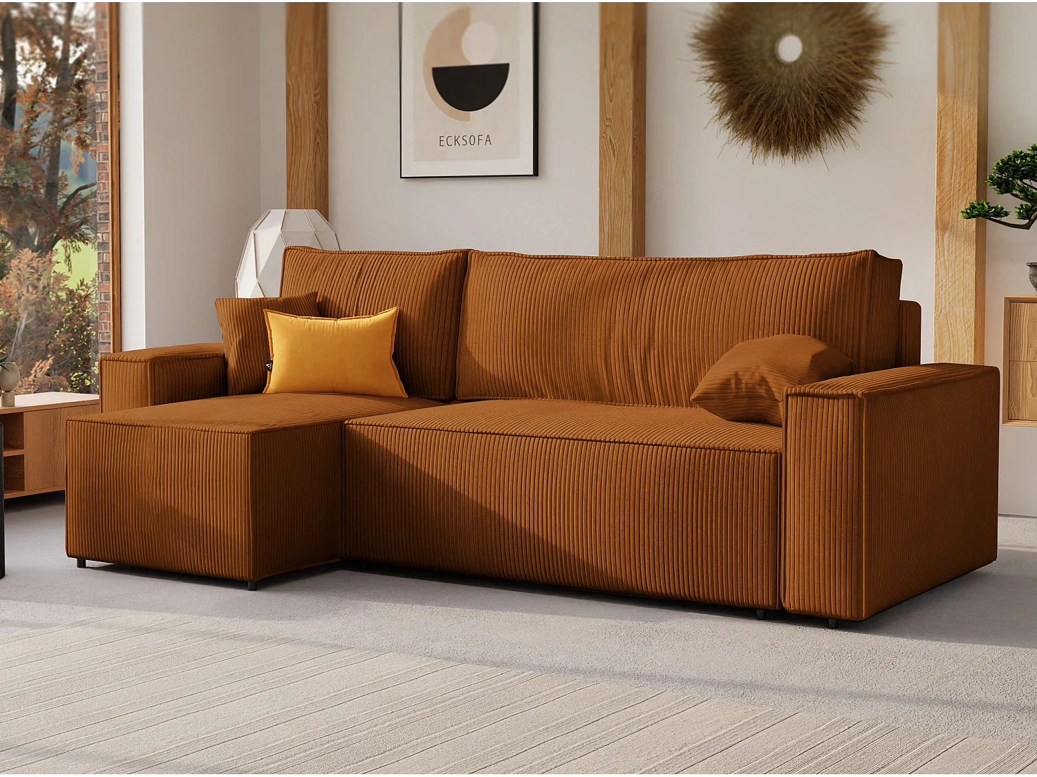 Canapé d'angle Paris réversible convertible en tissu Marron