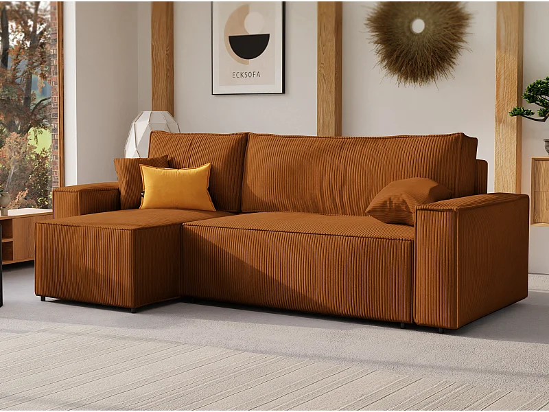 Ecksofa Paris, umkehrbar, in braunem Stoff umwandelbar.