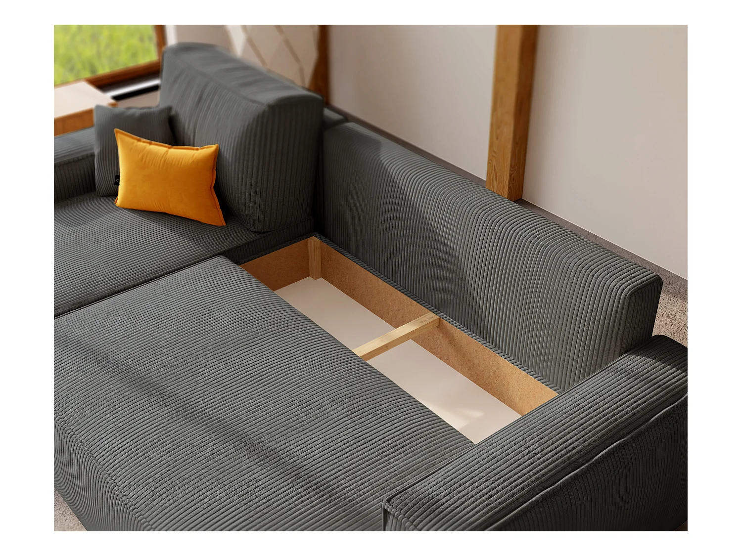 Ecksofa Paris, umkehrbar, in Grau, aus Stoff, umwandelbar.