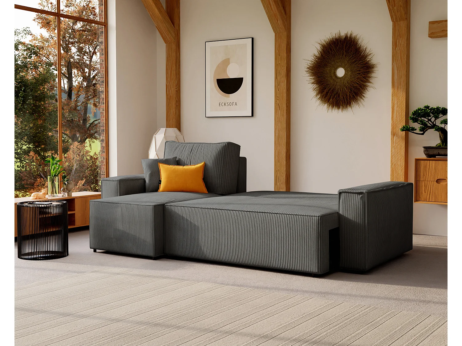 Ecksofa Paris, umkehrbar, in Grau, aus Stoff, umwandelbar.