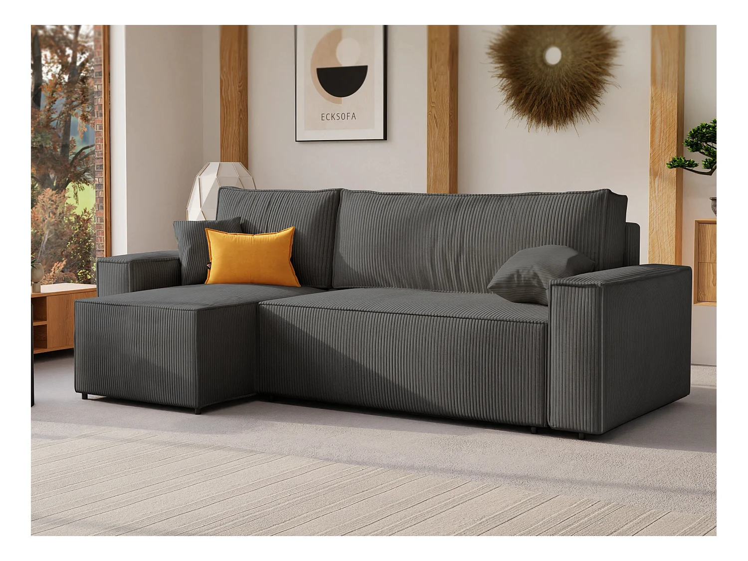 Canapé d'angle Paris réversible convertible en tissu Gris