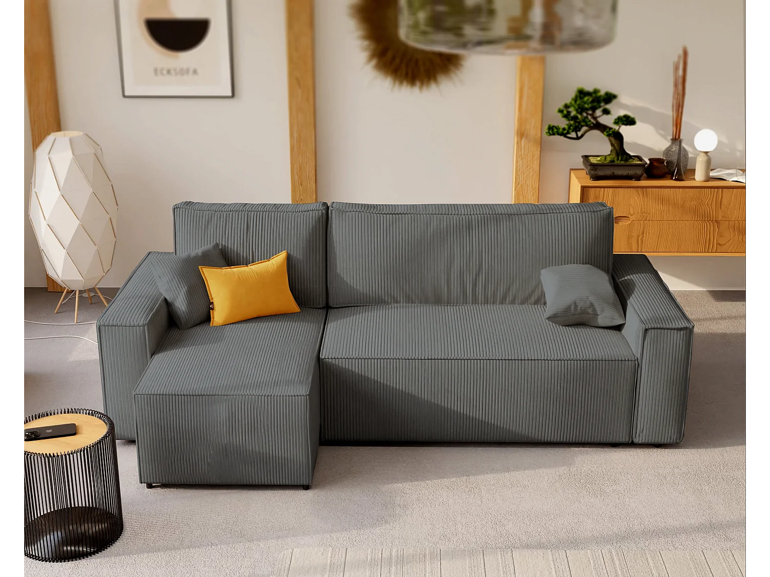 Hoekslaapbank Parijs omkeerbaar om te bouwen tot stof Grijs