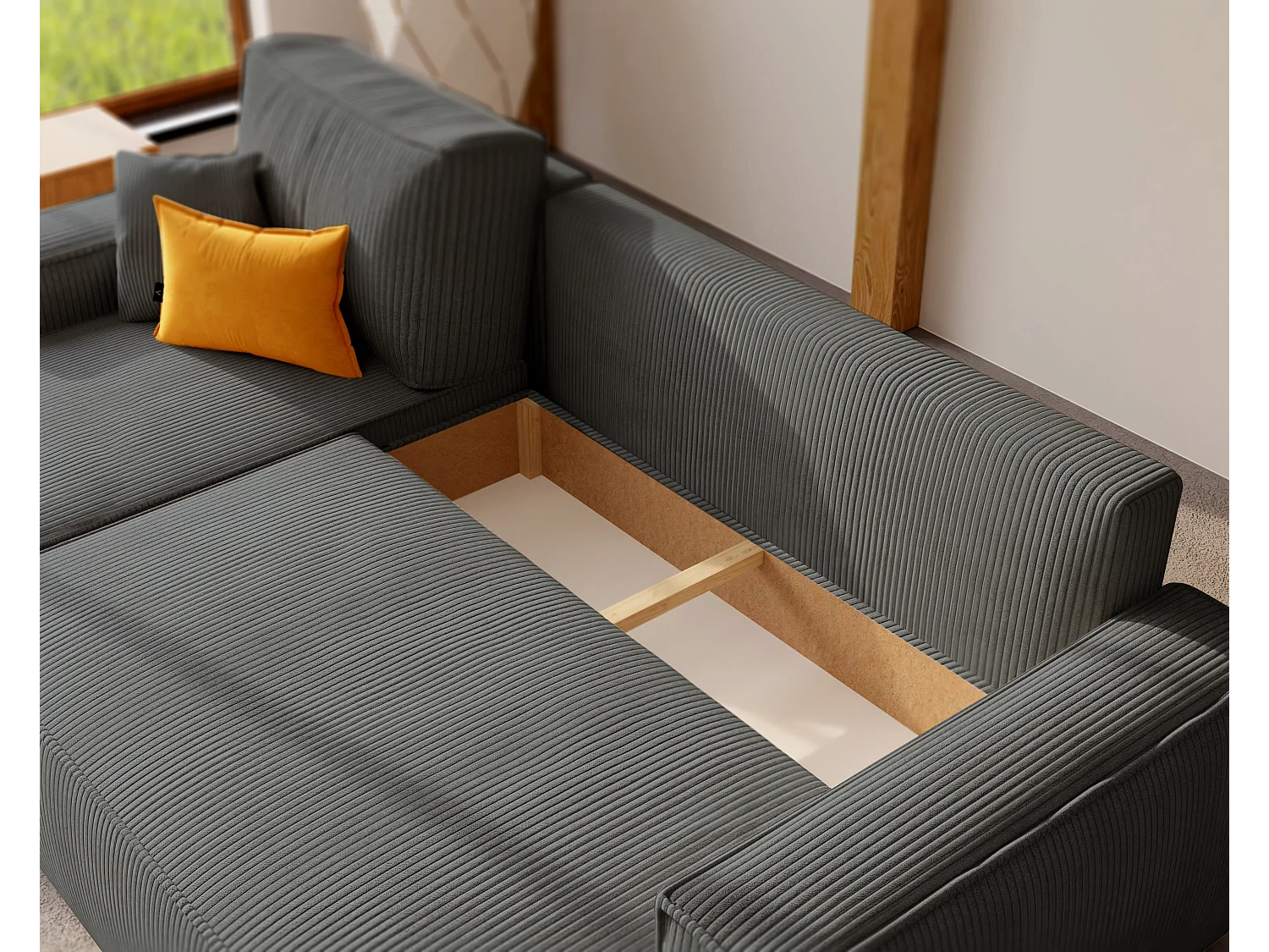 Hoekslaapbank Parijs omkeerbaar om te bouwen tot stof Grijs