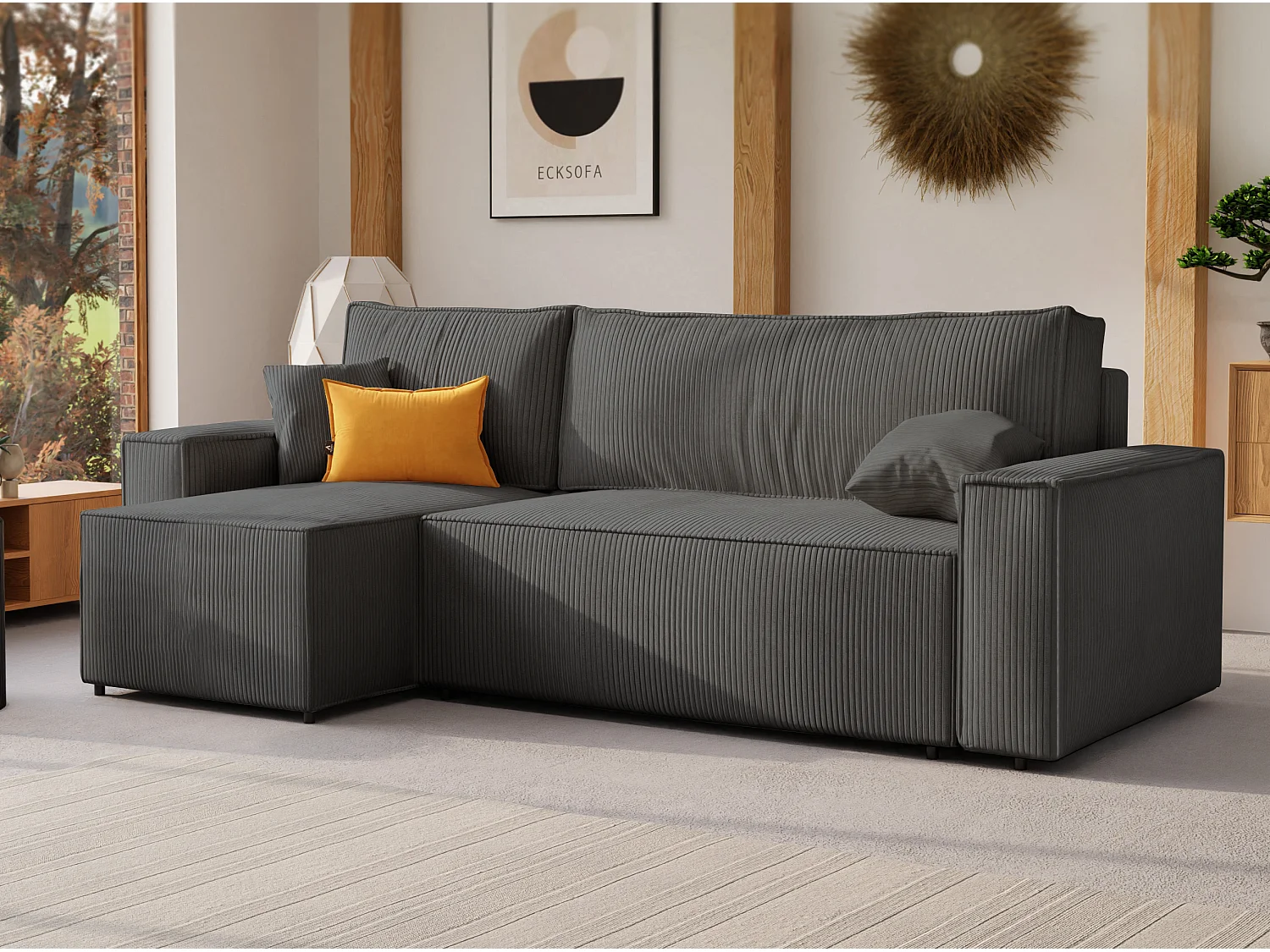 Ecksofa Paris, umkehrbar, in Grau, aus Stoff, umwandelbar.