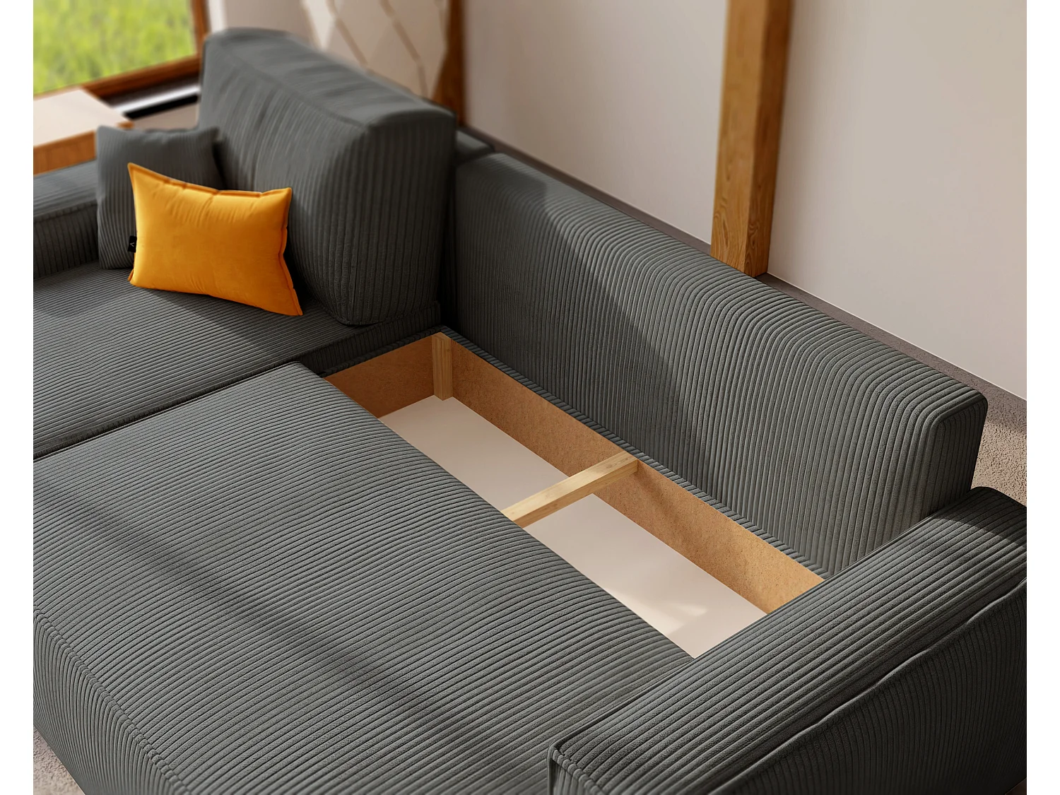 Ecksofa Paris, umkehrbar, in Grau, aus Stoff, umwandelbar.