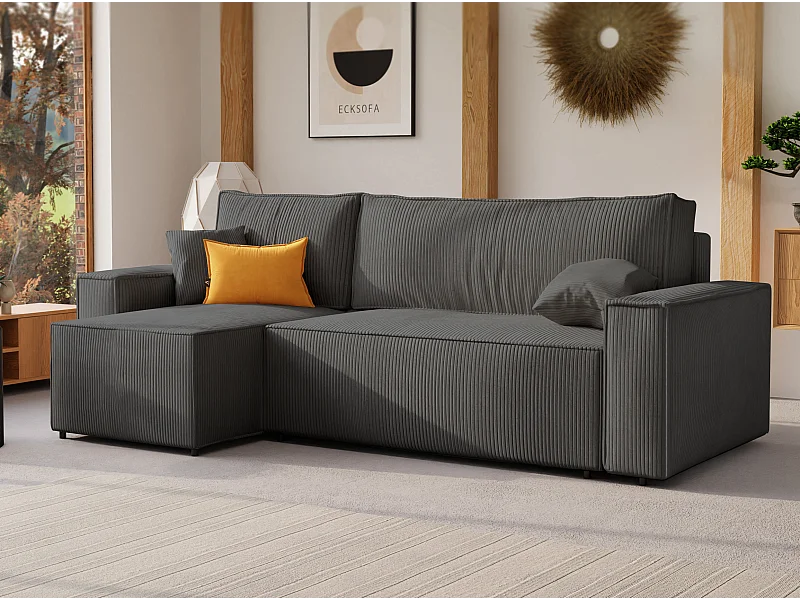 Canapé d'angle Paris réversible convertible en tissu Gris