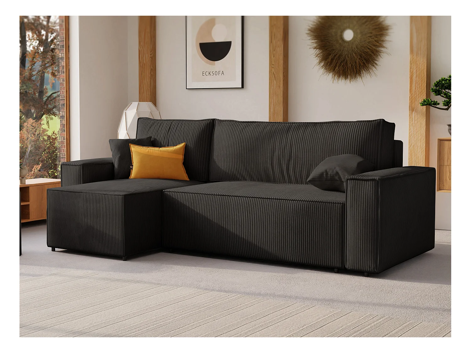 Canapé d'angle Paris réversible convertible en tissu Noir