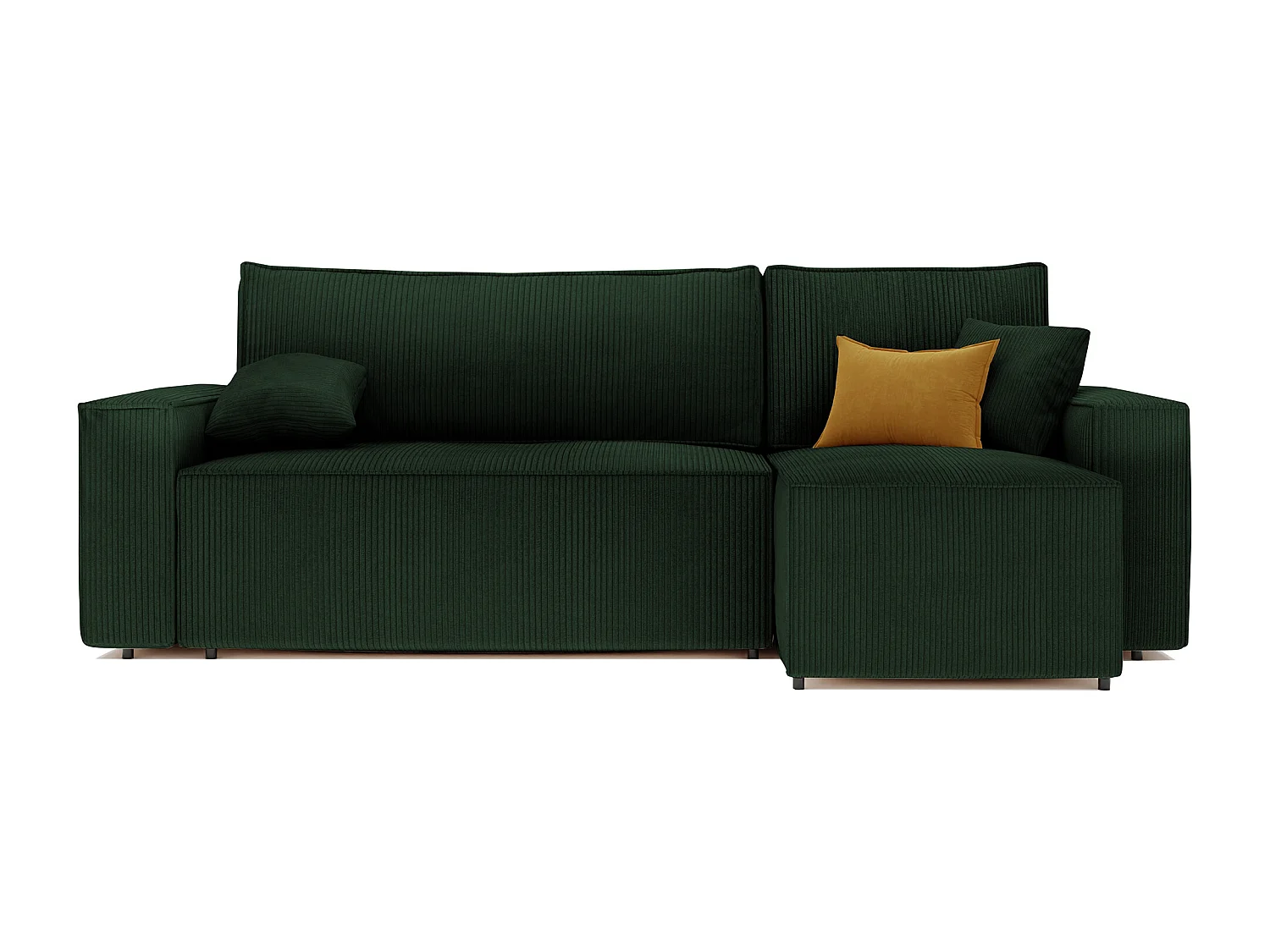 Ecksofa Paris, umkehrbar, in grünem Stoff umwandelbar.