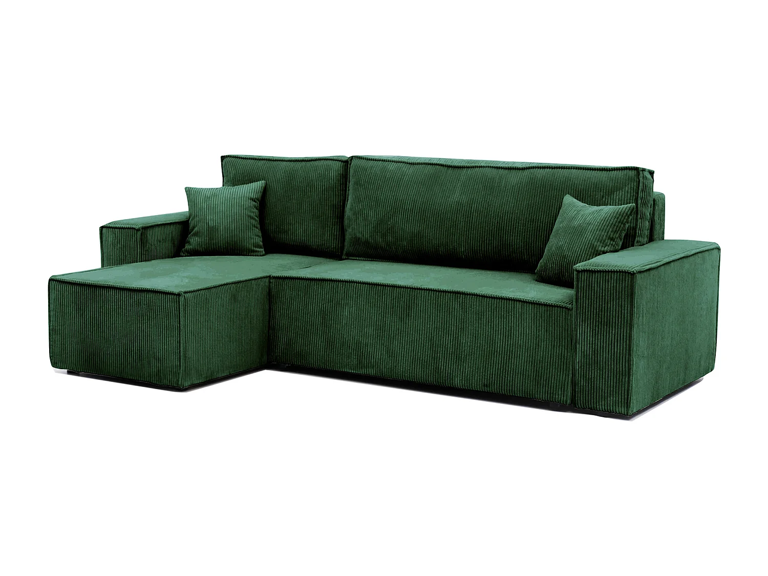 Ecksofa Paris, umkehrbar, in grünem Stoff umwandelbar.