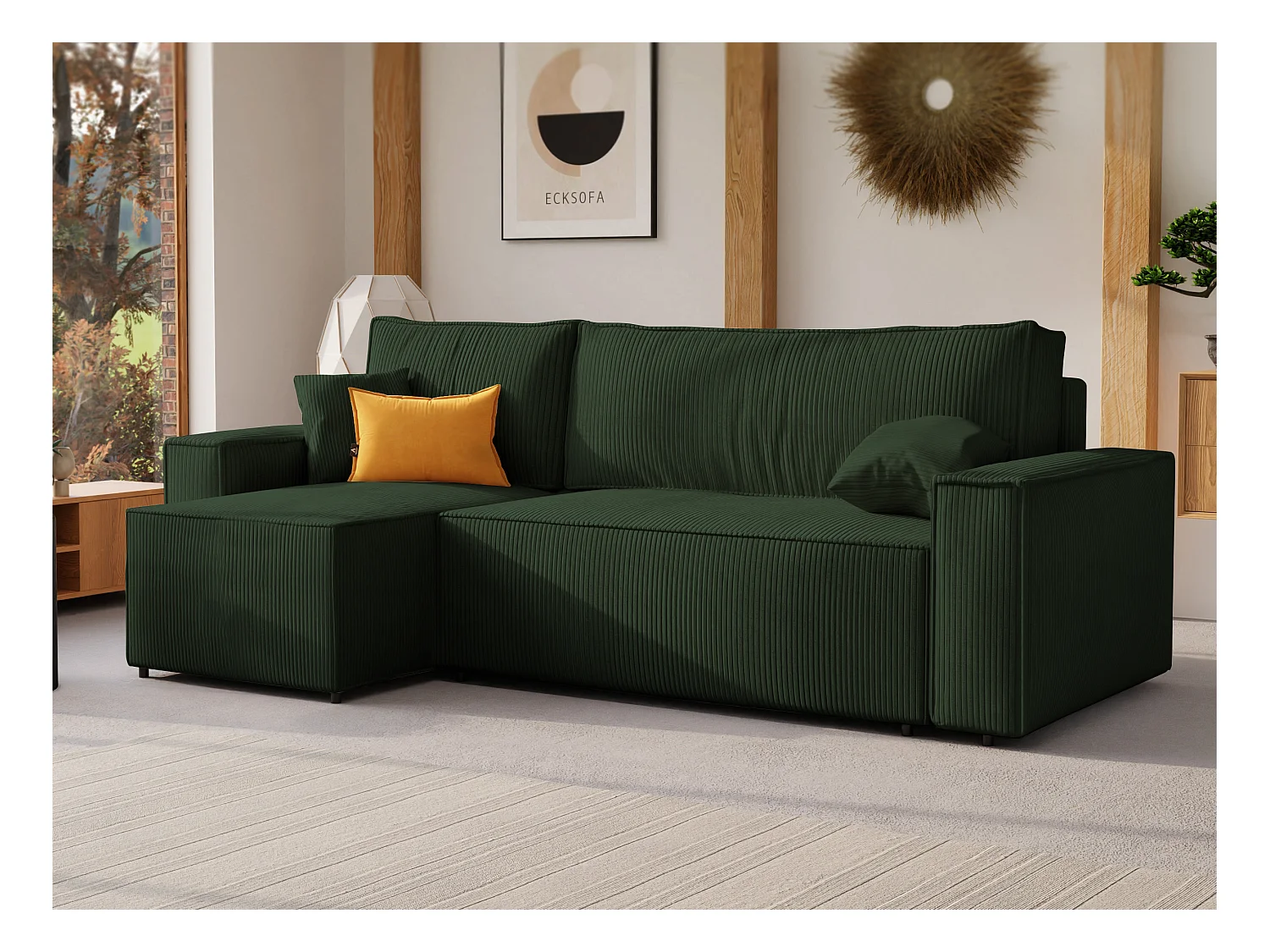 Canapé d'angle Paris réversible convertible en tissu Vert