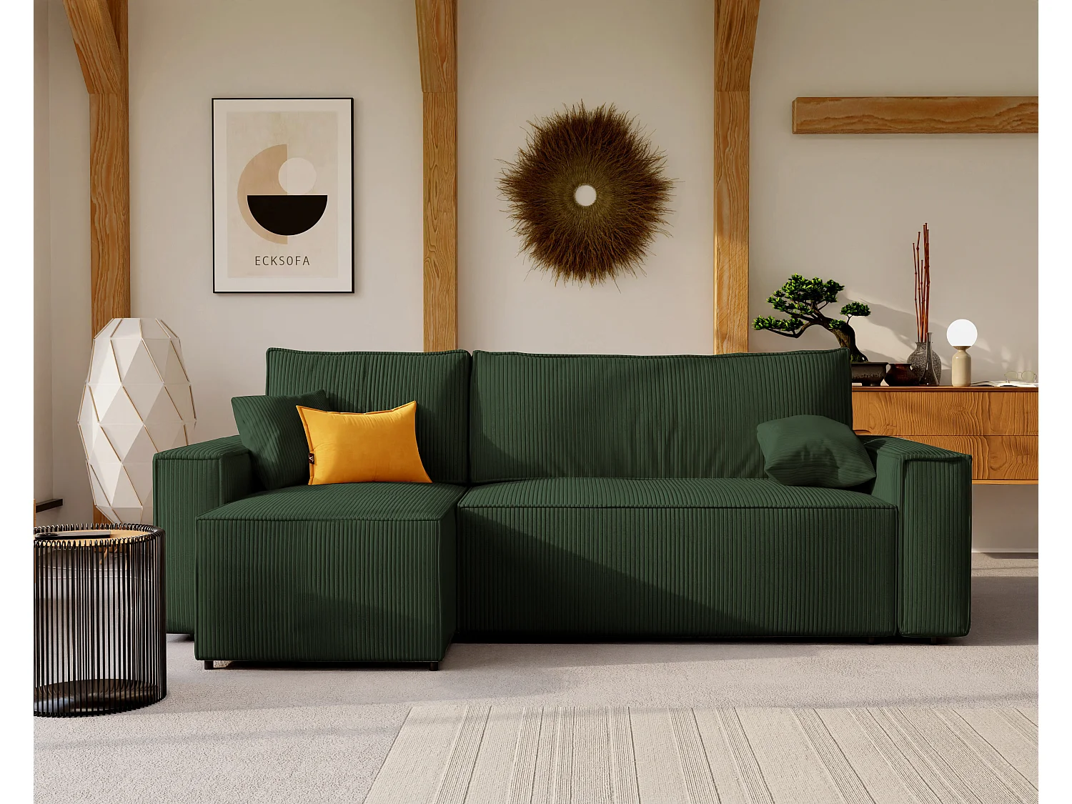 Hoekslaapbank Parijs omkeerbaar om te bouwen tot groene stoffen.