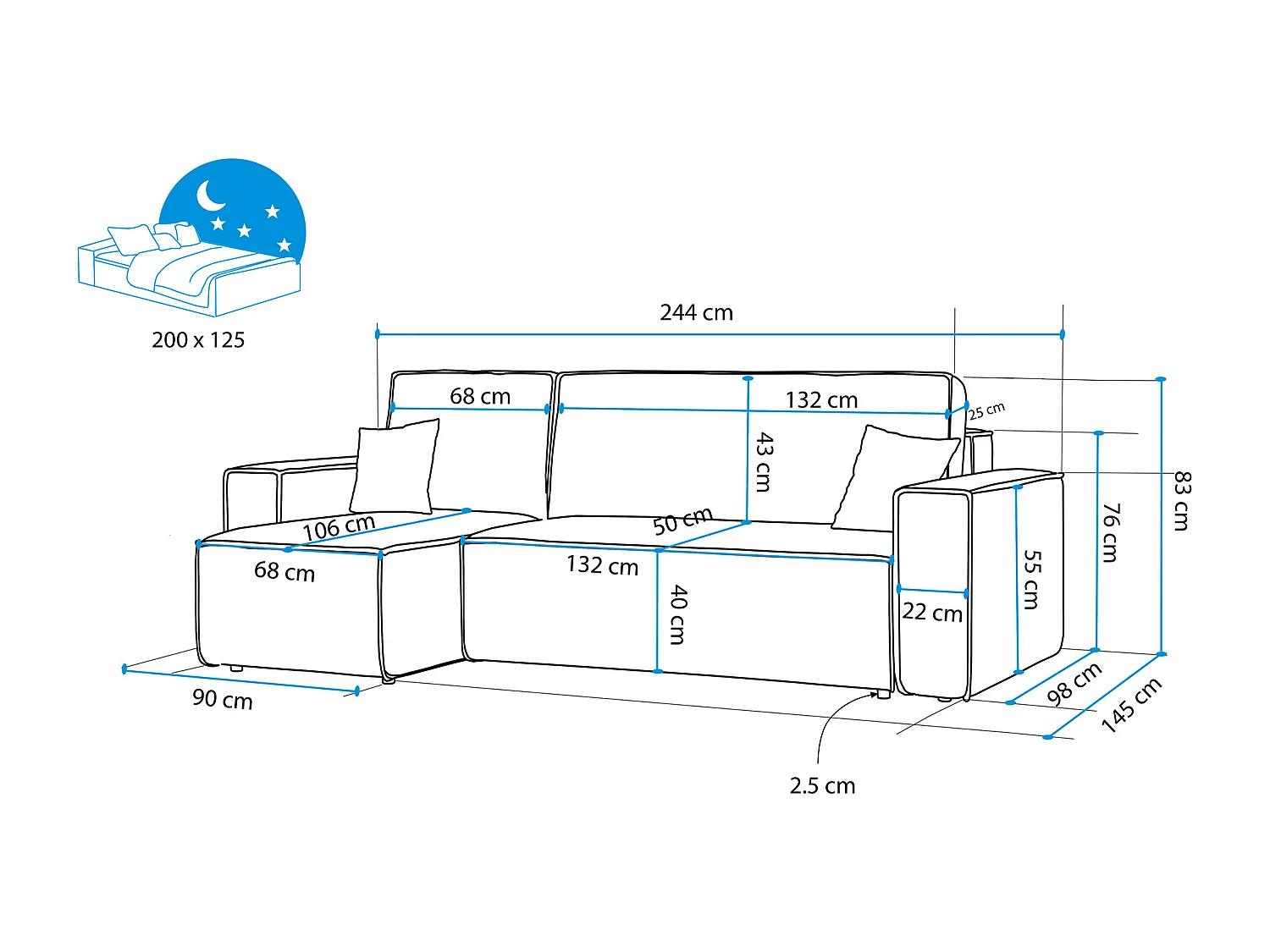 Hoekslaapbank Parijs omkeerbaar om te bouwen tot groene stoffen.