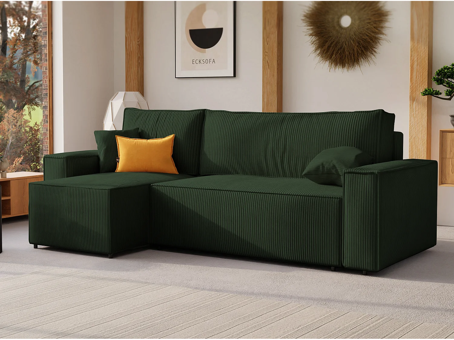 Canapé d'angle Paris réversible convertible en tissu Vert