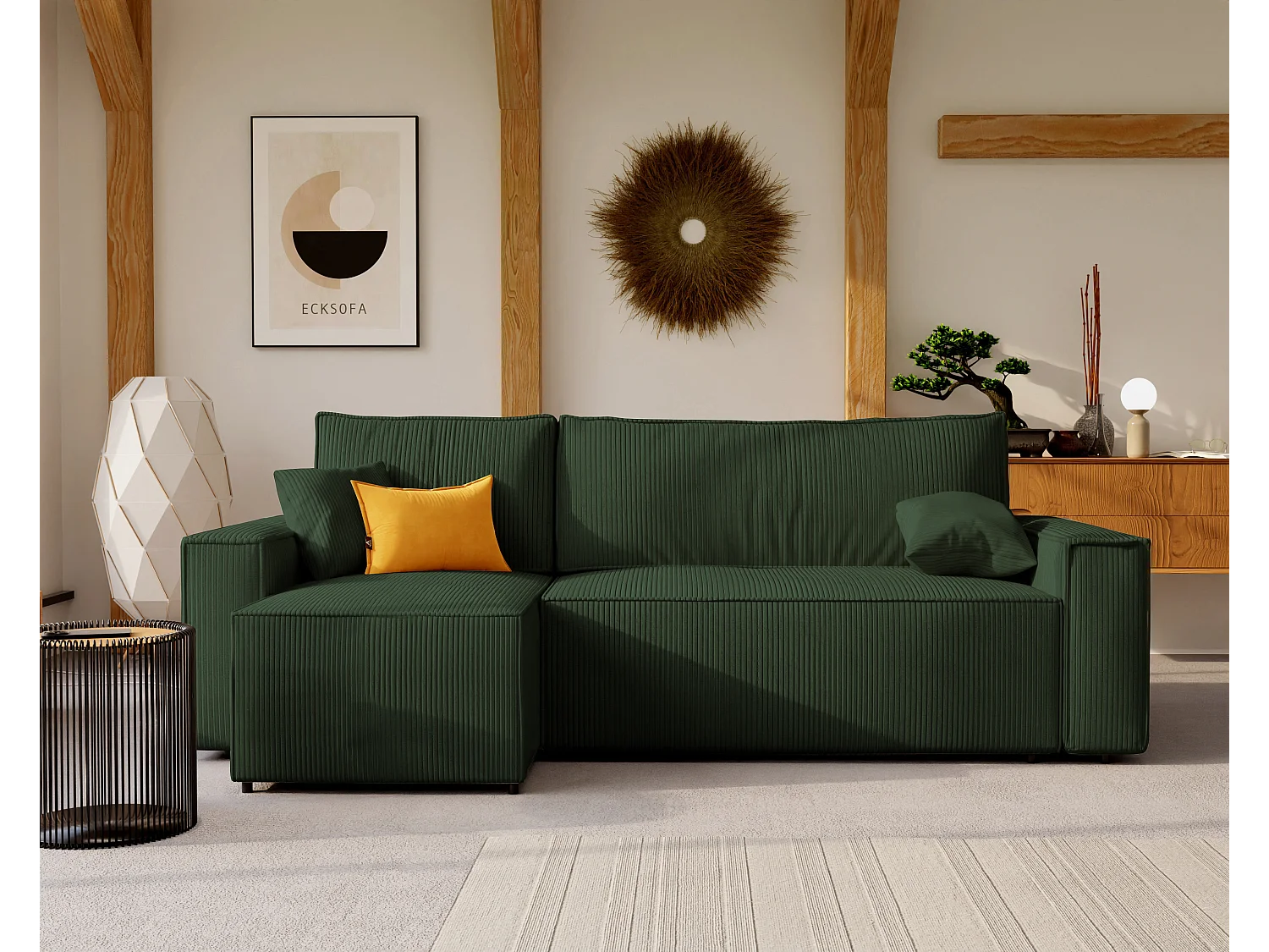 Canapé d'angle Paris réversible convertible en tissu Vert