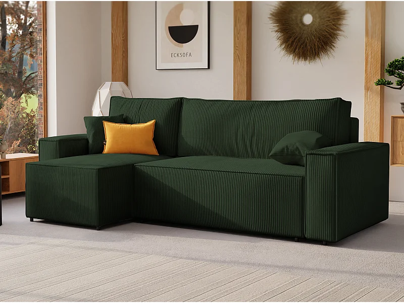 Canapé d'angle Paris réversible convertible en tissu Vert