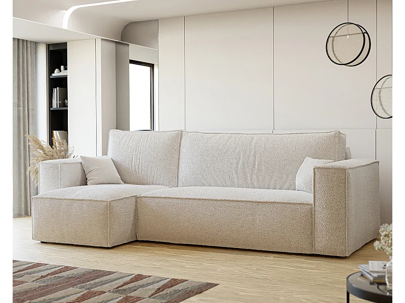 Ecksofa Paris, umkehrbar, in Bouclé-Stoff Creme umwandelbar.