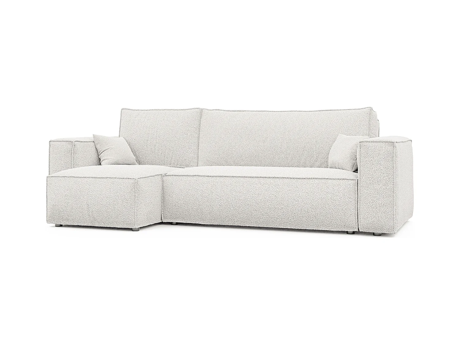 Hoekslaapbank Parijs omkeerbaar om te bouwen tot crèmekleurige boucléstof.