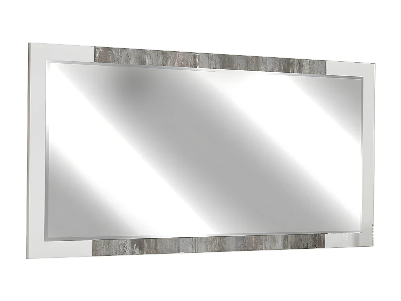 DENYS - Miroir Rectangulaire Laqué Blanc et Effet Bois Taupe