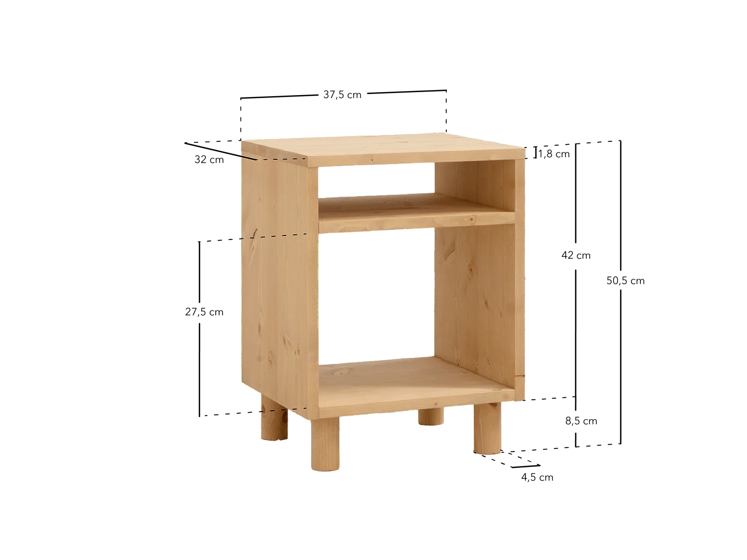 Comodino in legno massello in colore rovere medio 50,5x32cm - HERA  - DECOWOOD