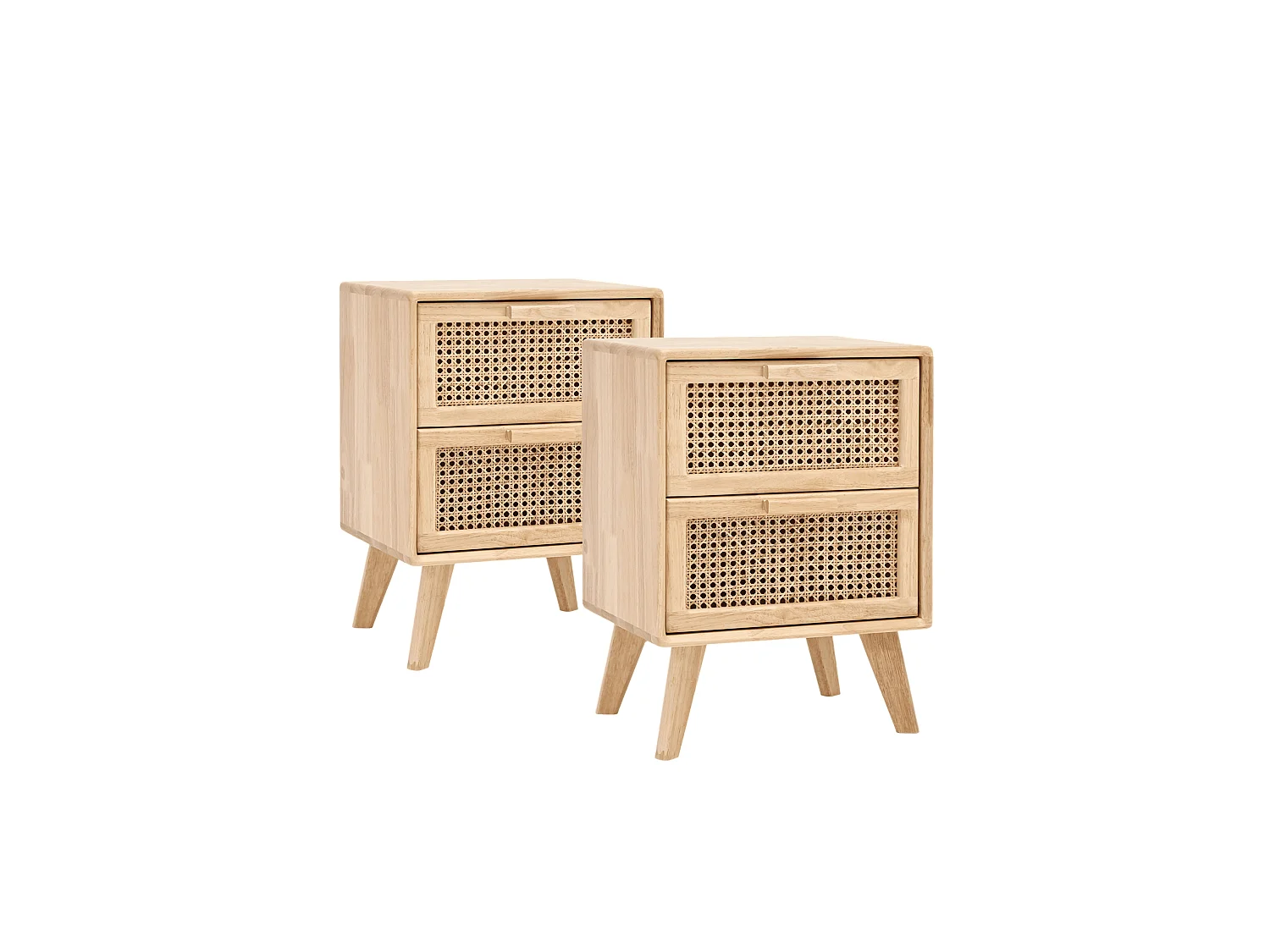 Lot de 2 tables de chevet en bois d'hévéa avec deux tiroirs 54x40cm