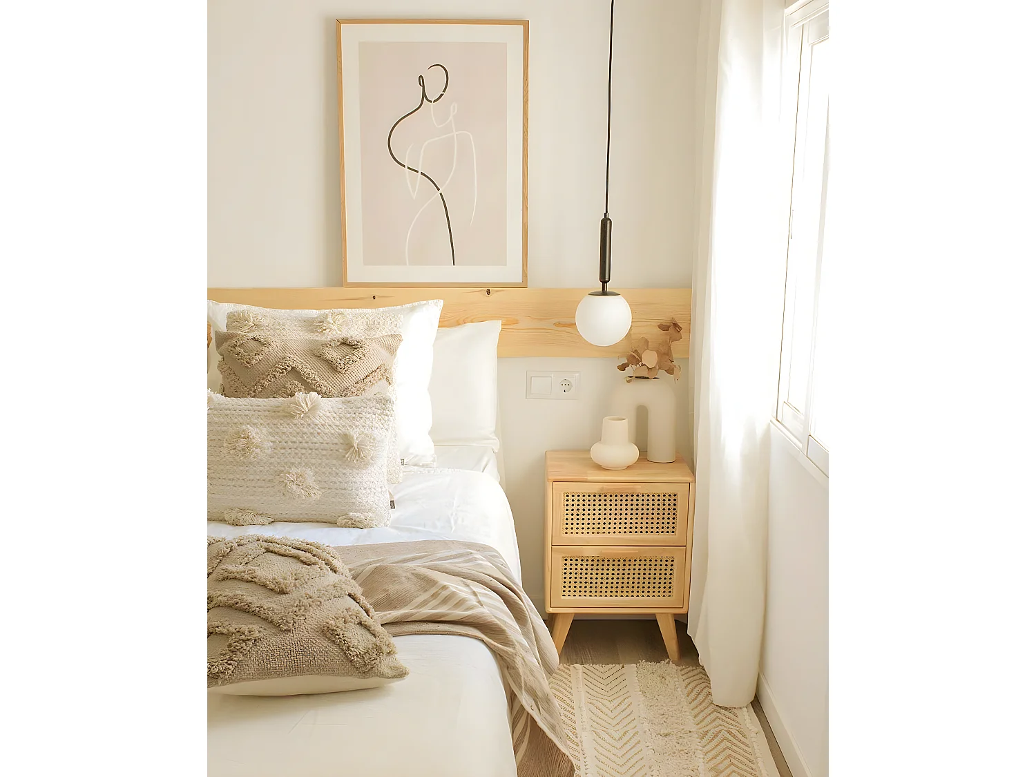 Lot de 2 tables de chevet en bois d'hévéa avec deux tiroirs 54x40cm