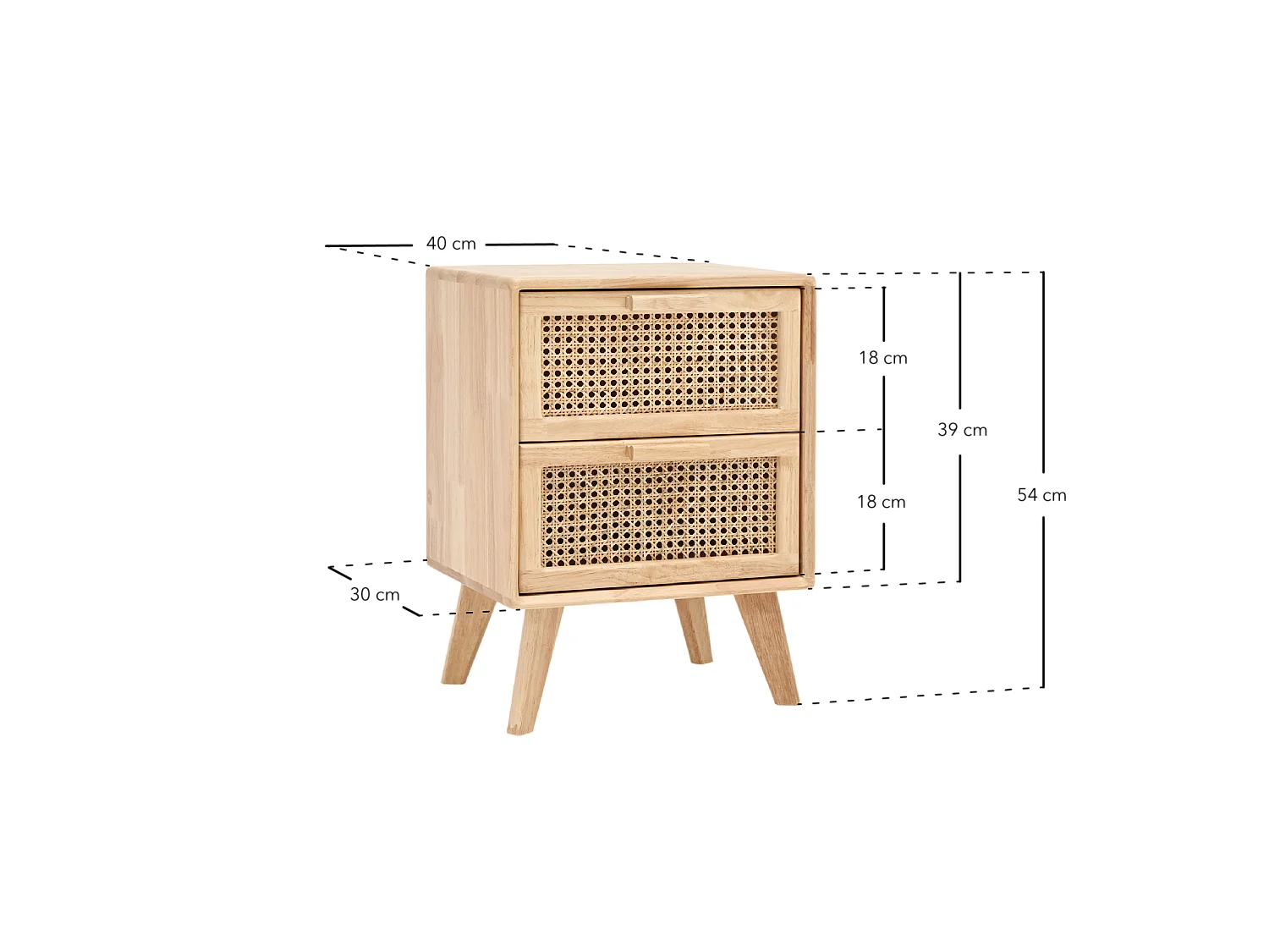 Lot de 2 tables de chevet en bois d'hévéa avec deux tiroirs 54x40cm