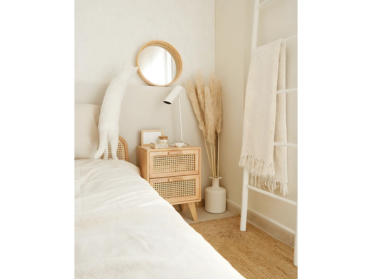 Lot de 2 tables de chevet en bois d'hévéa avec deux tiroirs 54x40cm