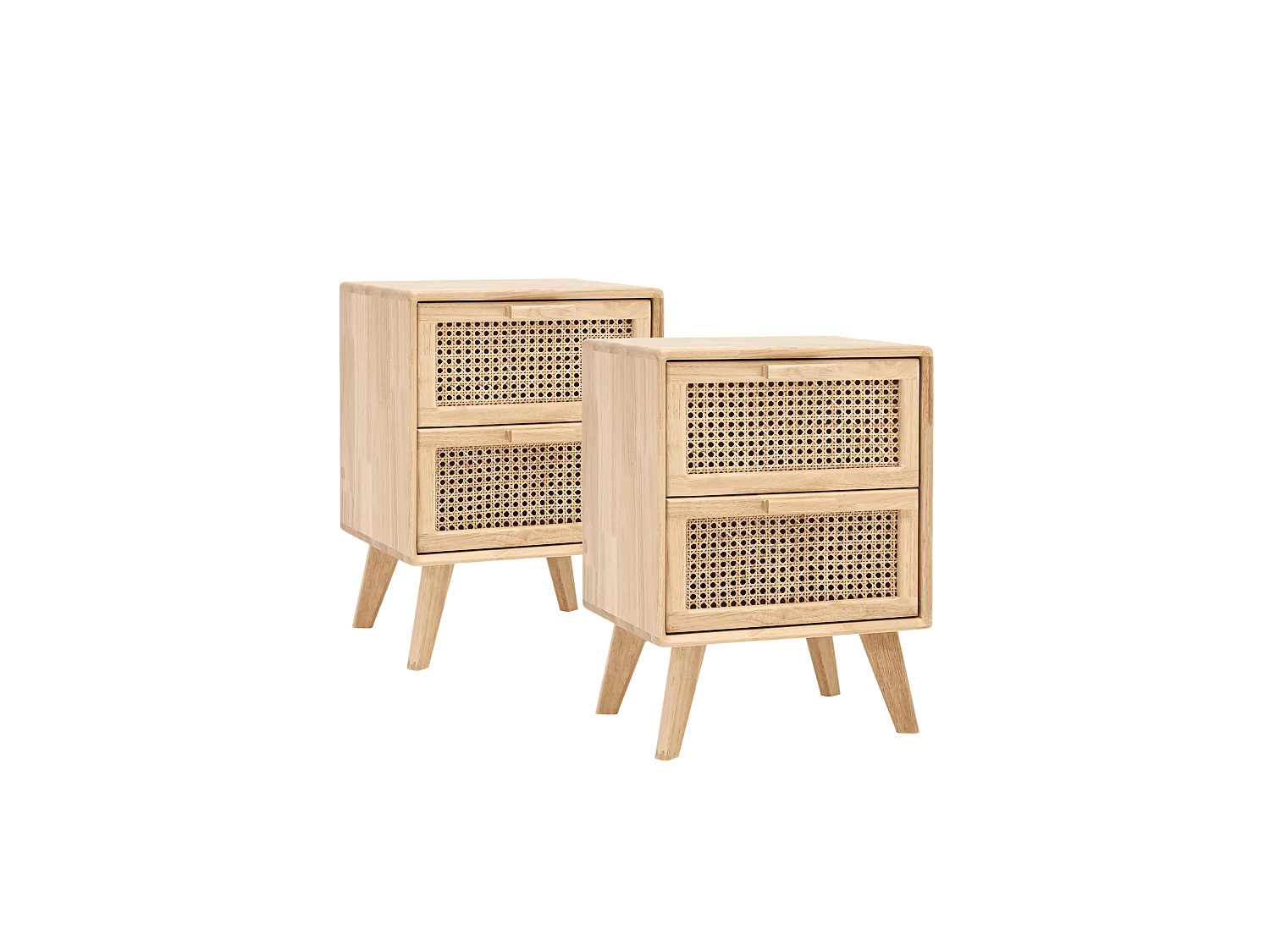 Lot de 2 tables de chevet en bois d'hévéa avec deux tiroirs 54x40cm