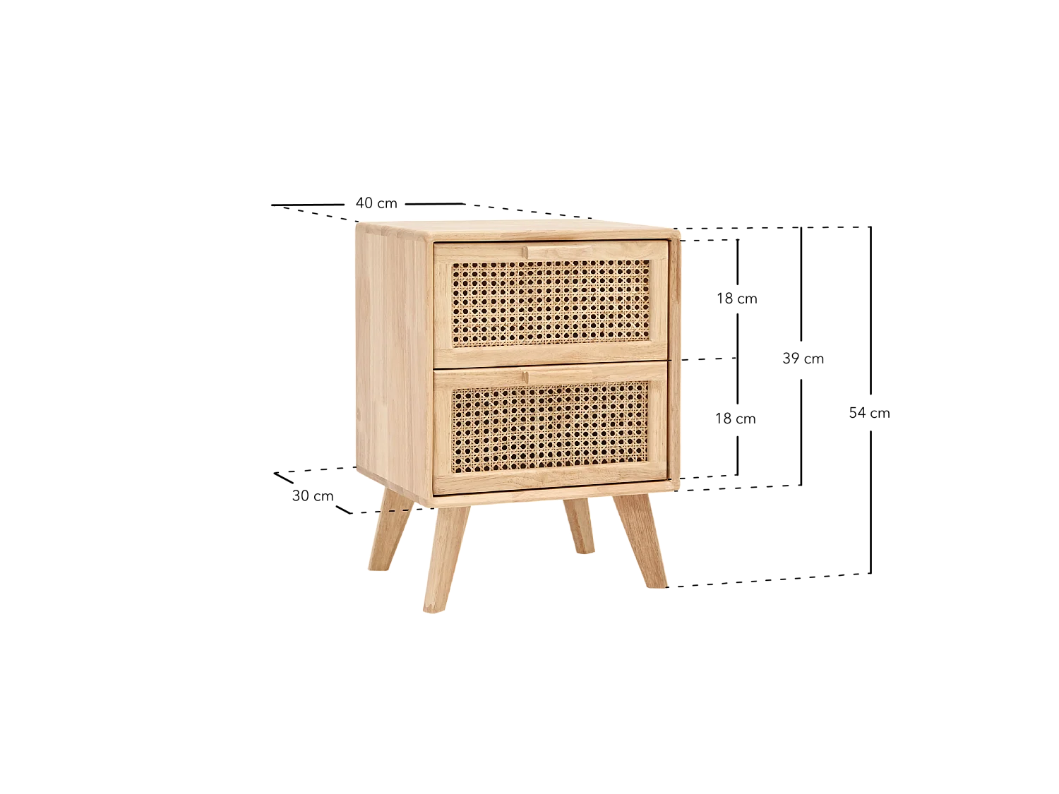 Lot de 2 tables de chevet en bois d'hévéa avec deux tiroirs 54x40cm