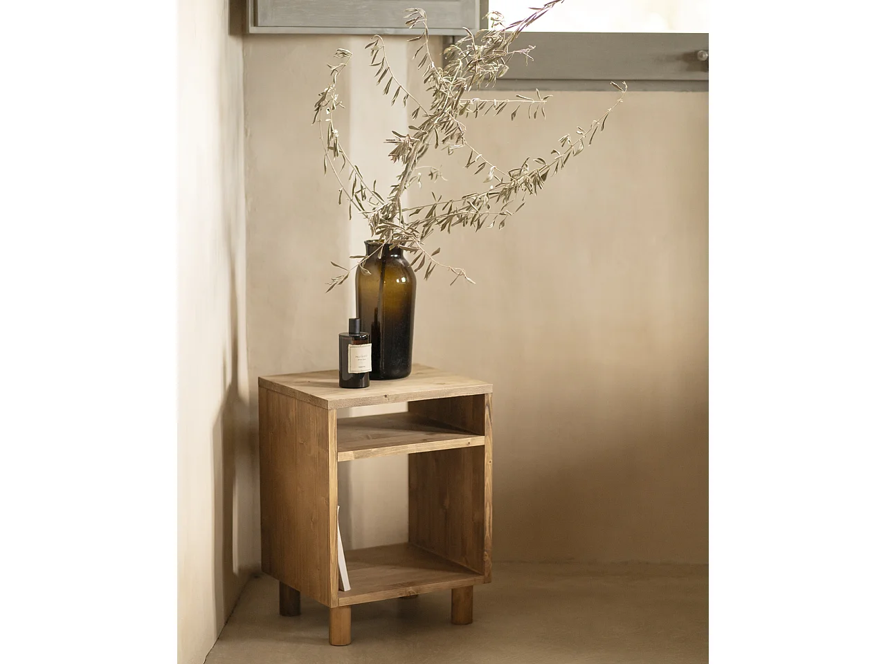 Comodino in legno massello in colore rovere scuro 50,5x32cm - HERA  - DECOWOOD