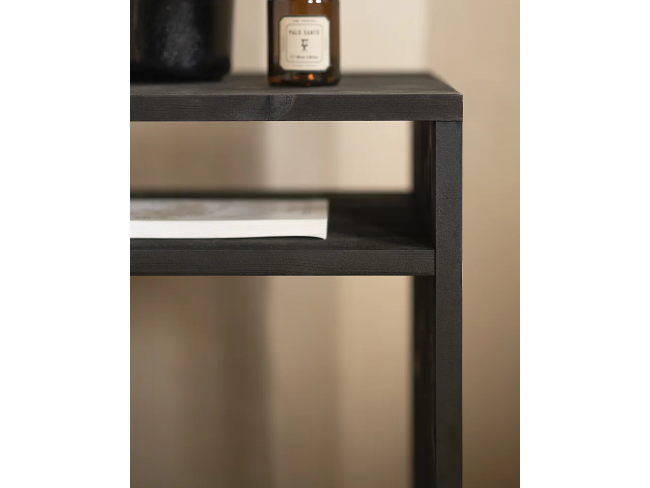 Comodino in legno massello in colore nero 50,5x32cm - HERA  - DECOWOOD