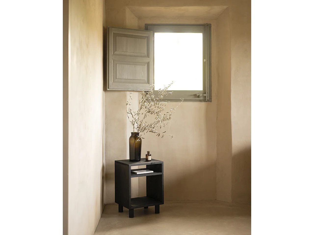 Comodino in legno massello in colore nero 50,5x32cm - HERA  - DECOWOOD