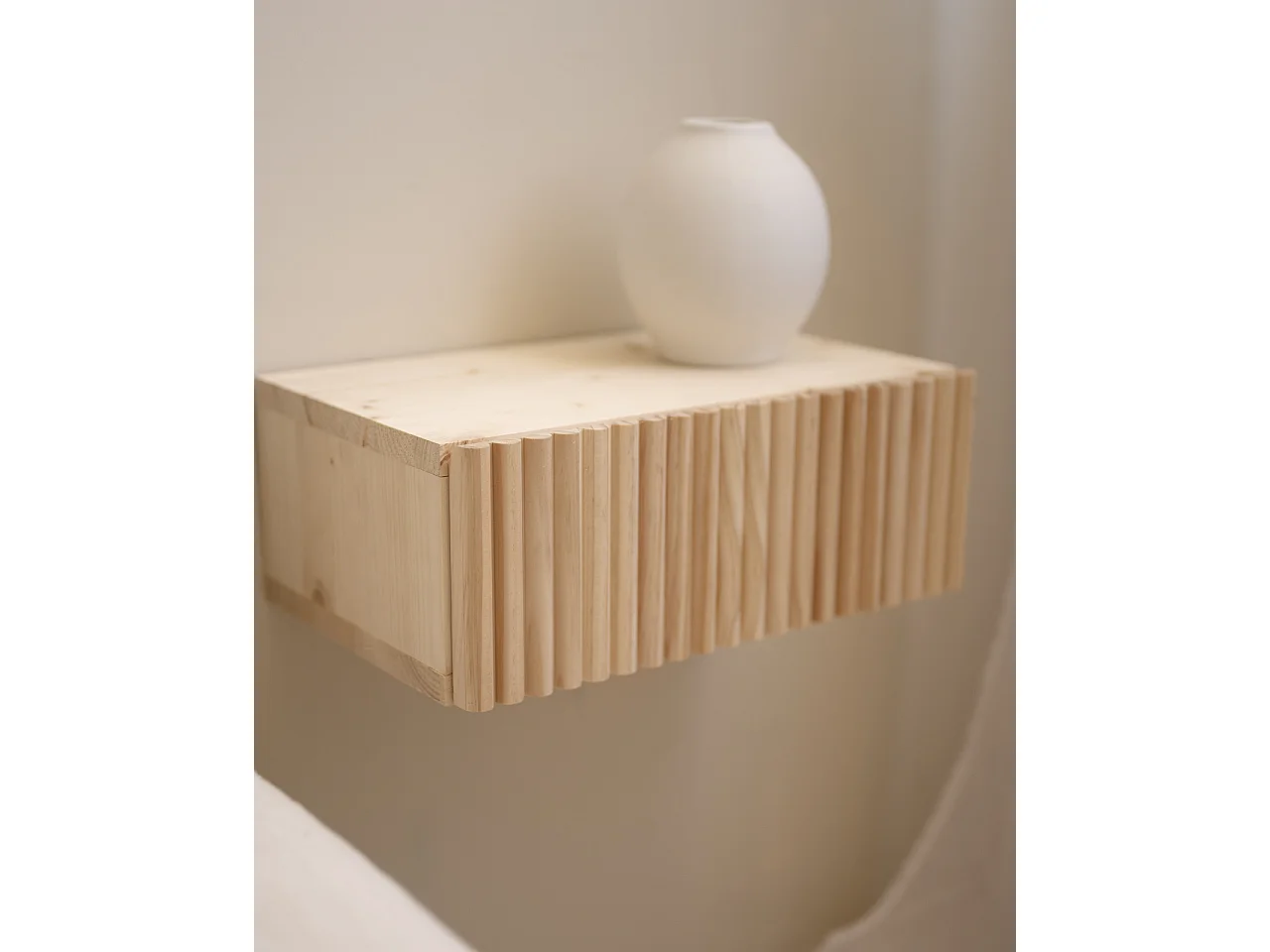 Mesita de noche de madera maciza flotante Decowood en tono natural de 40cm - BALI - DECOWOOD