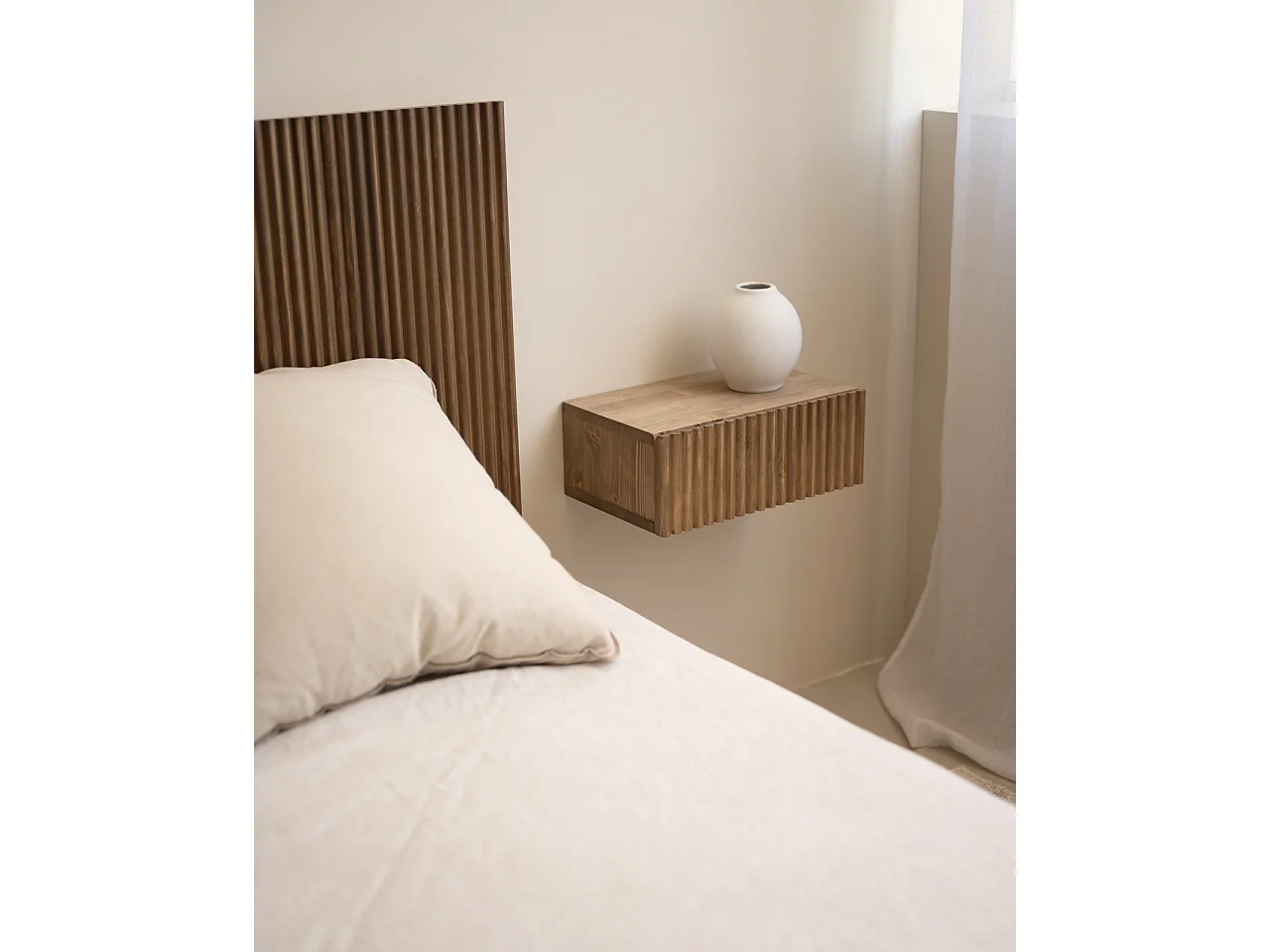 Mesita de noche de madera maciza flotante Decowood en tono roble oscuro de 40cm - BALI - DECOWOOD