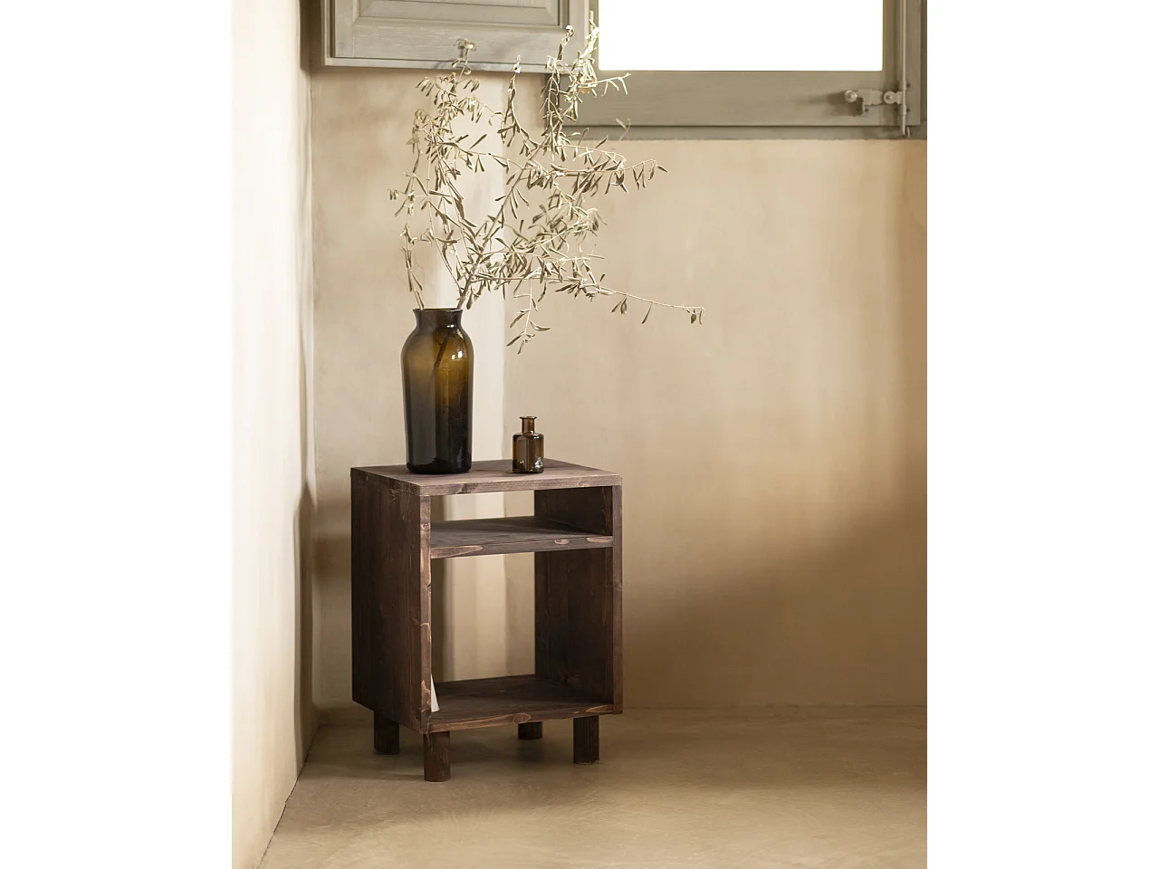 Comodino in legno massello in colore noce 50,5x32cm - HERA  - DECOWOOD