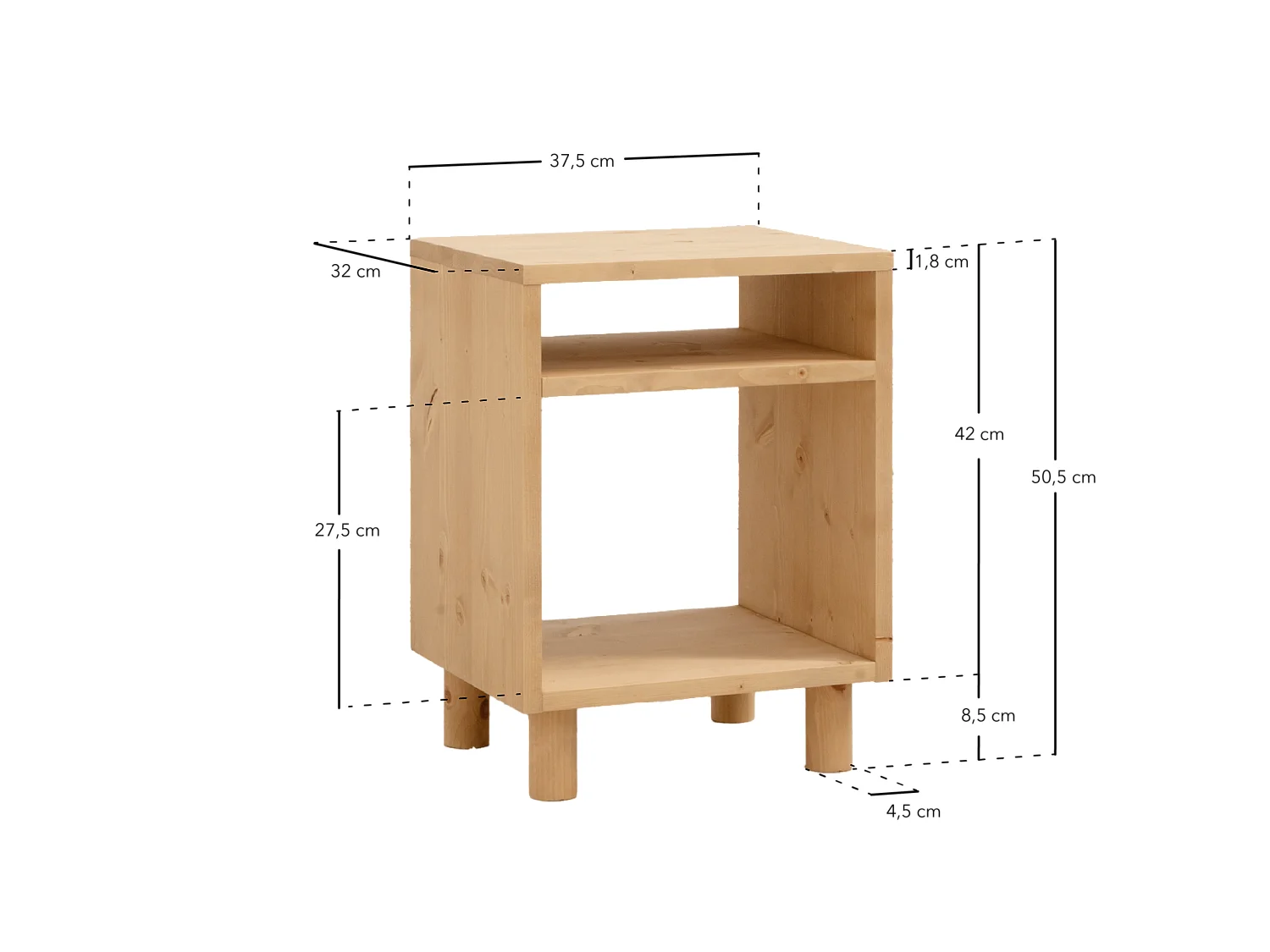 Comodino in legno massello in colore noce 50,5x32cm - HERA  - DECOWOOD