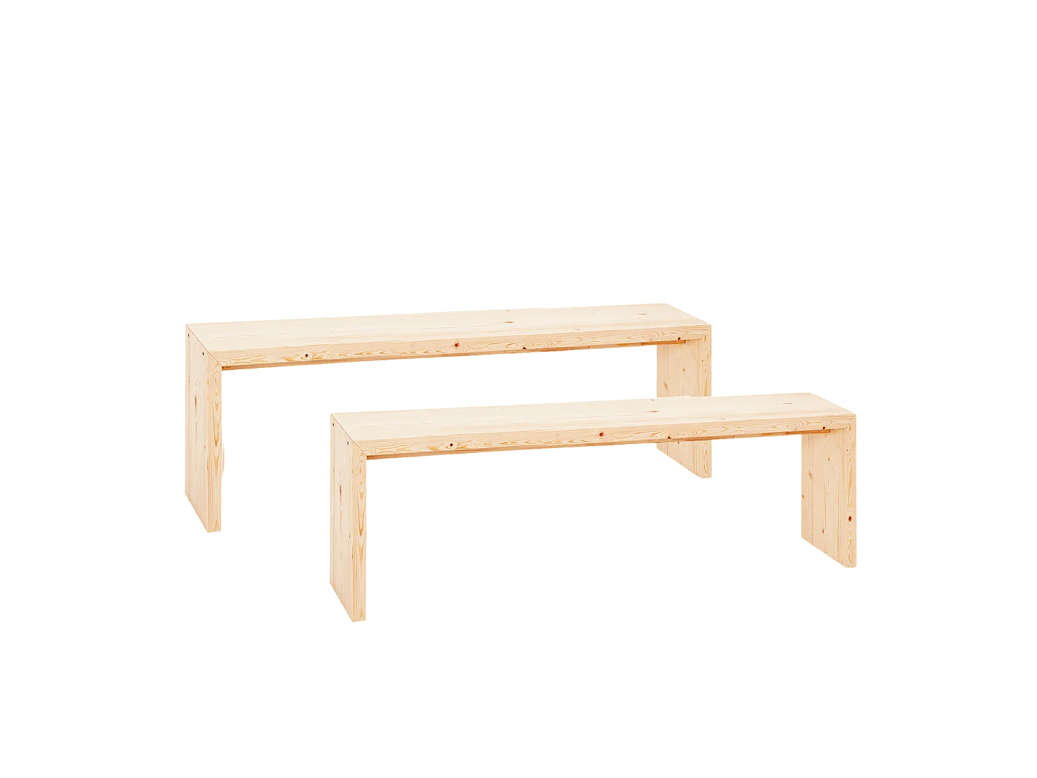 Kit de 2 bancos de madera de abeto rectangulares Decowood para interiores en color natural de 145x45cm - TELVA - DECOWOOD