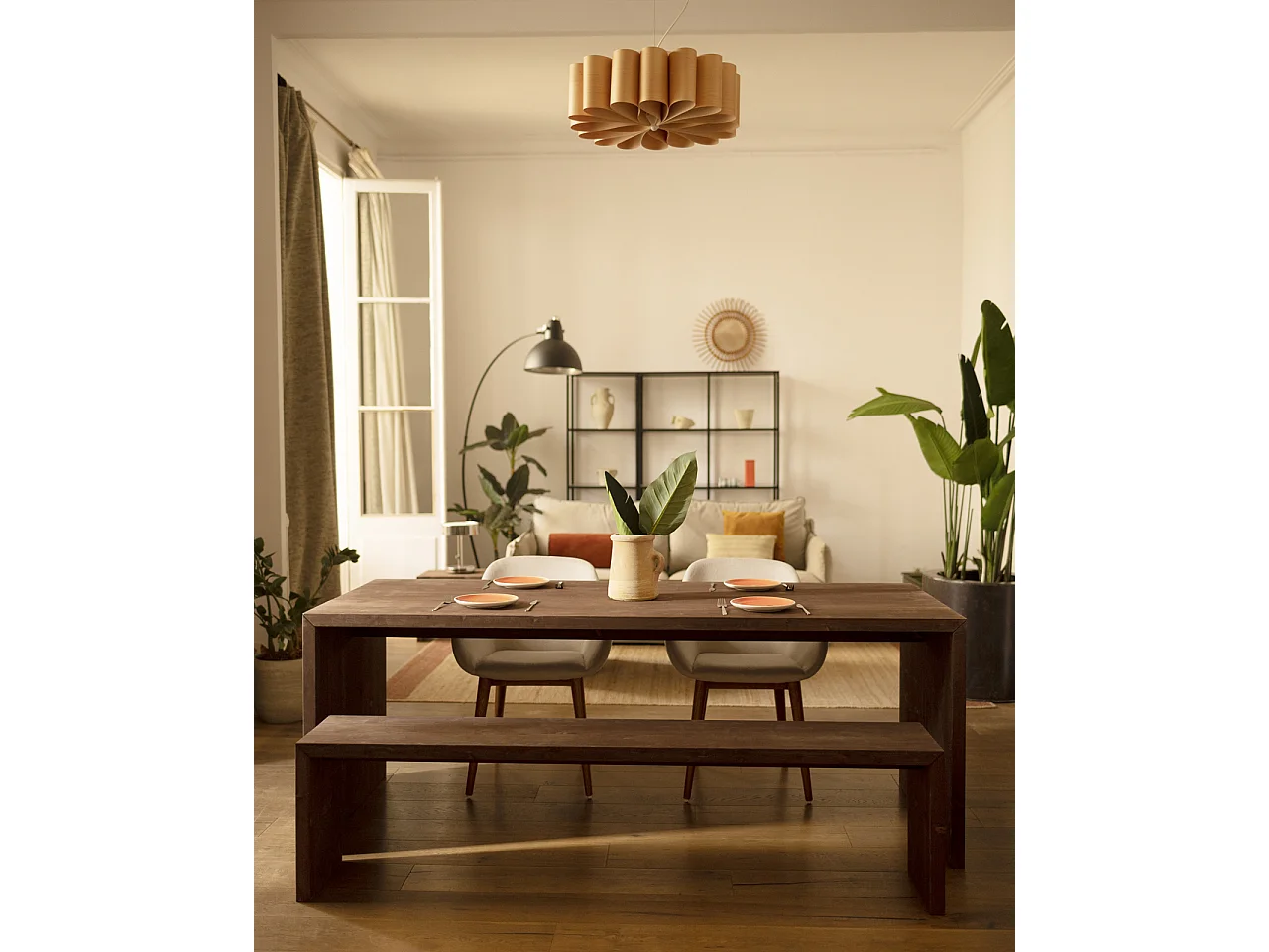 Panca rettangolare in legno masello in tono noce 145x45cm - TELVA - DECOWOOD