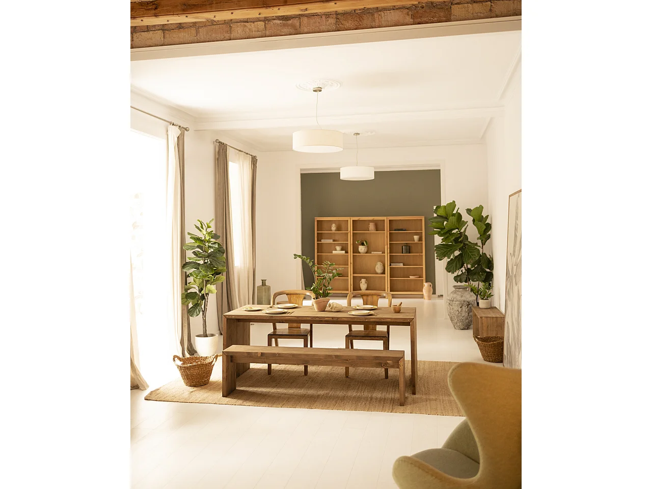 Panca rettangolare in legno masello in tono rovere scuro 145x45cm - TELVA - DECOWOOD