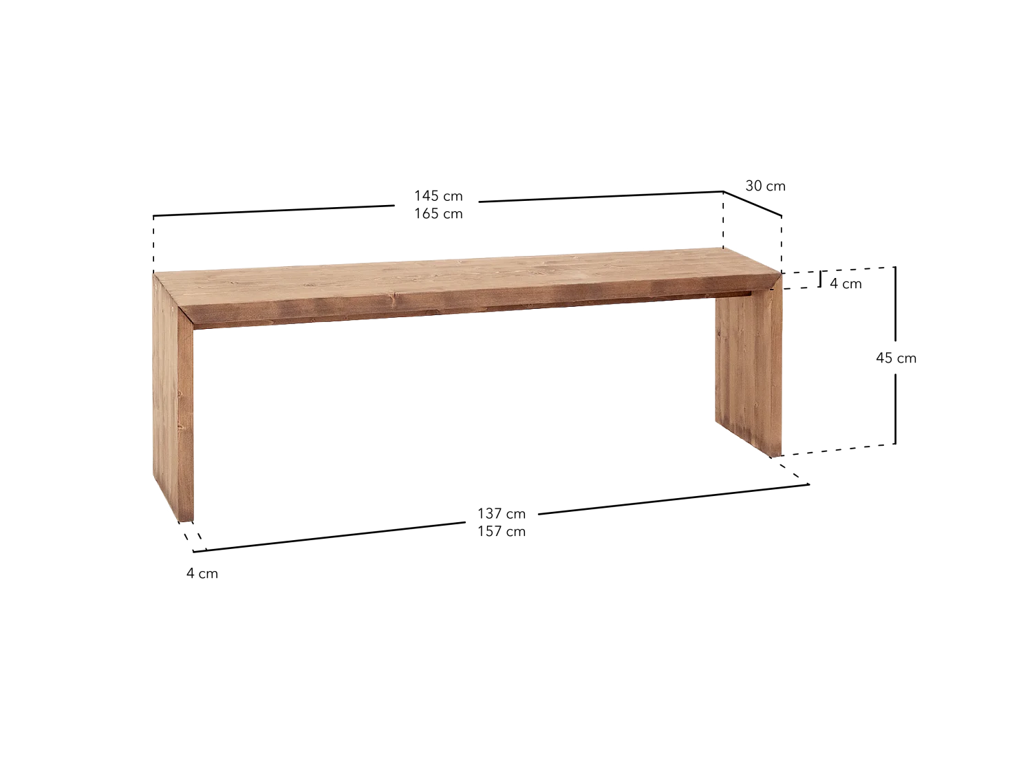 Panca rettangolare in legno masello in tono rovere scuro 145x45cm - TELVA - DECOWOOD