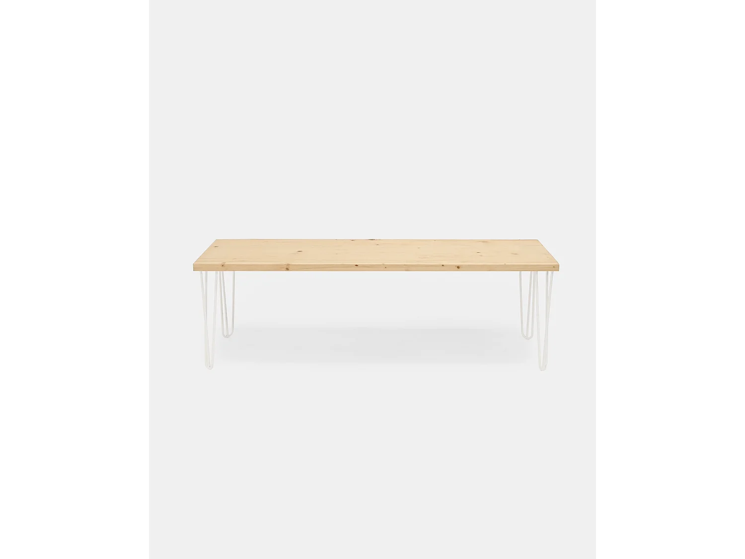 Banco de madera de pino rectangular Decowood para interiores en color natural con patas de hierro blancas de 140cm estilo industrial - NOA - DECOWOOD