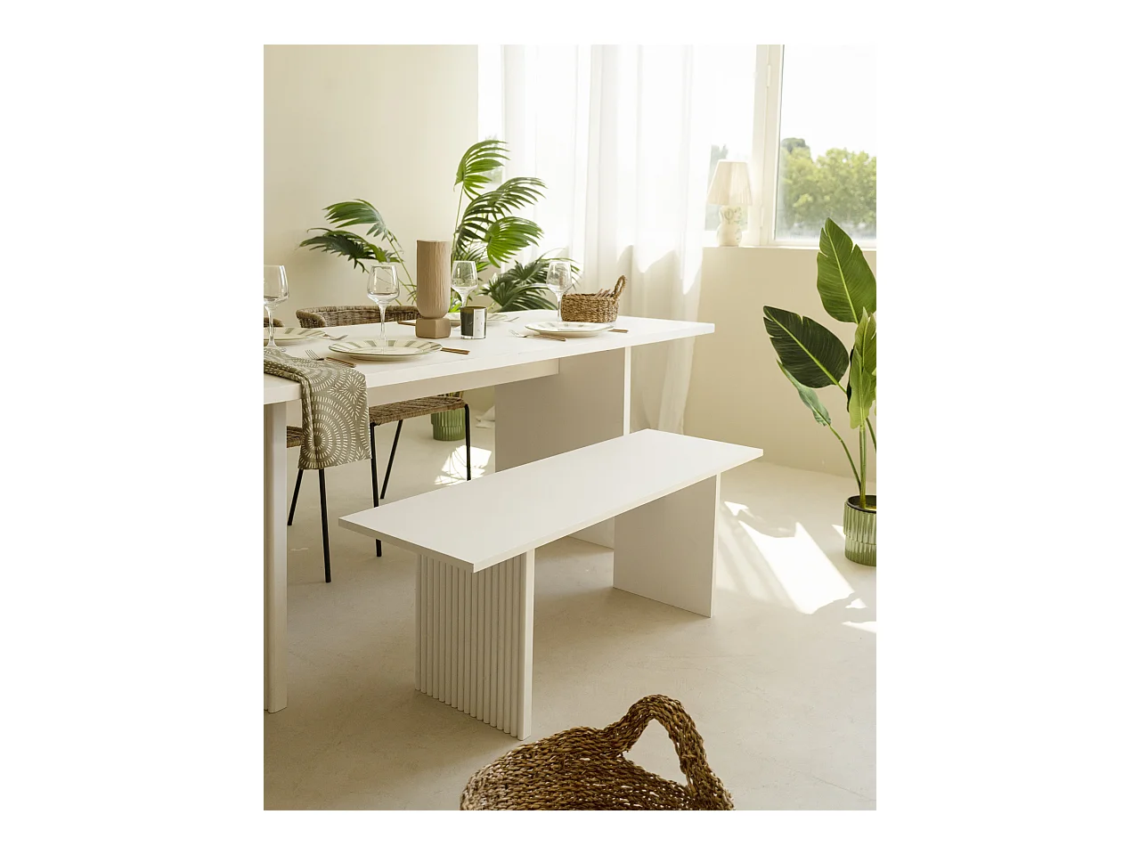 Banc en bois de pin blanc 120x45cm - BALI - DECOWOOD