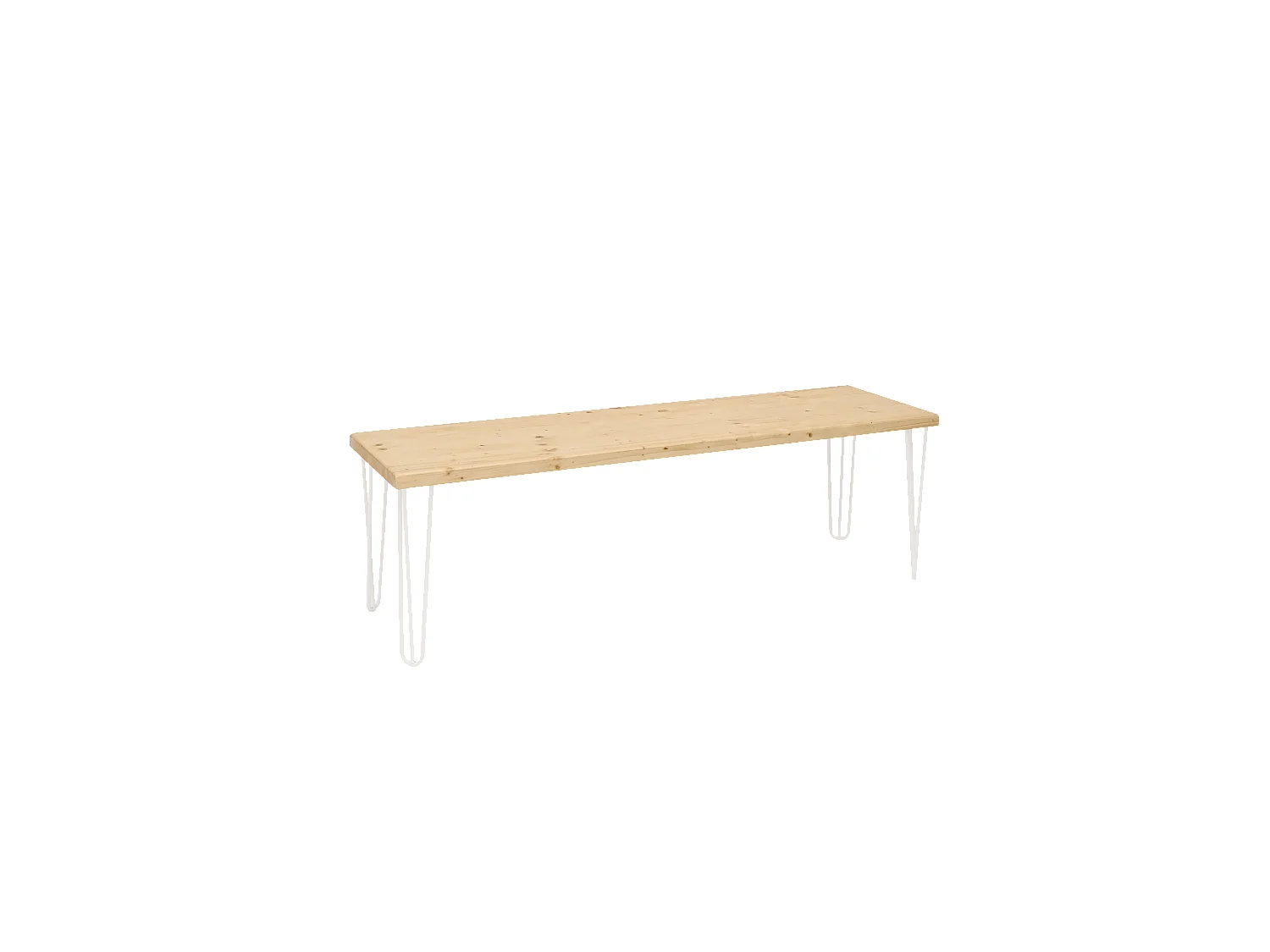Banco de madera de pino rectangular Decowood para interiores en color natural con patas de hierro blancas de 160cm estilo industrial - NOA - DECOWOOD