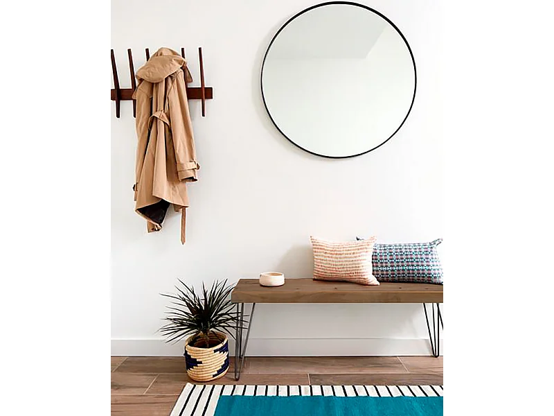 Banco de madera de pino rectangular Decowood para interiores en color roble oscuro con patas de hierro negras de 180cm estilo industrial - NOA - DECOWOOD